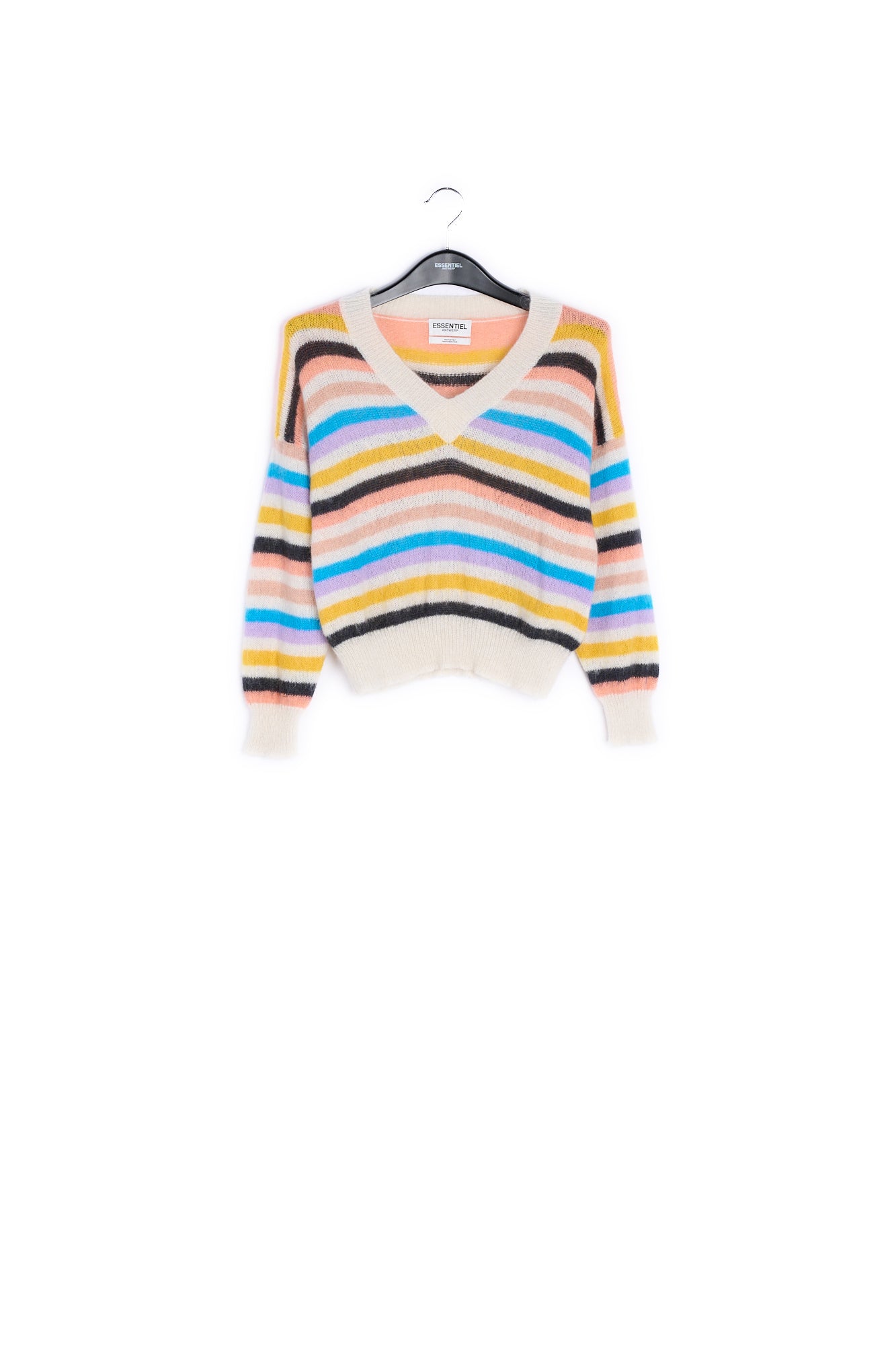 Multicolored striped light knit V-neck sweater RE—SSENTIEL | Essentiel second hand