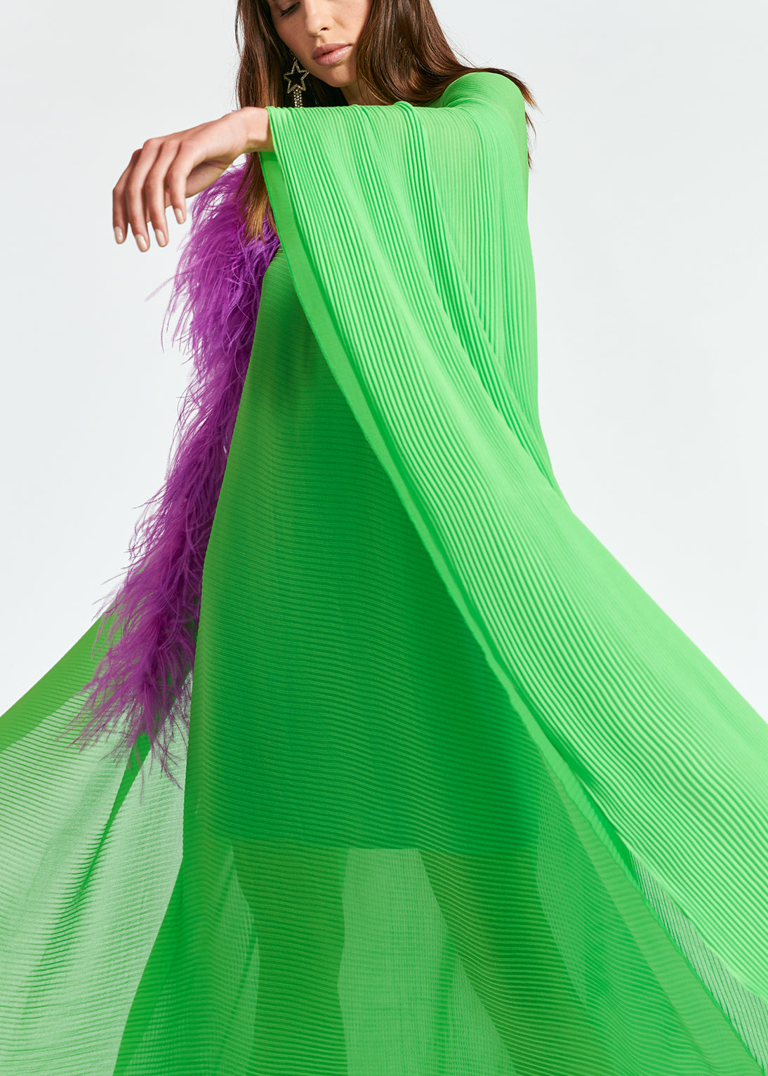 Robe caftan maxi vert vif à plis RE—SSENTIEL | Essentiel second hand