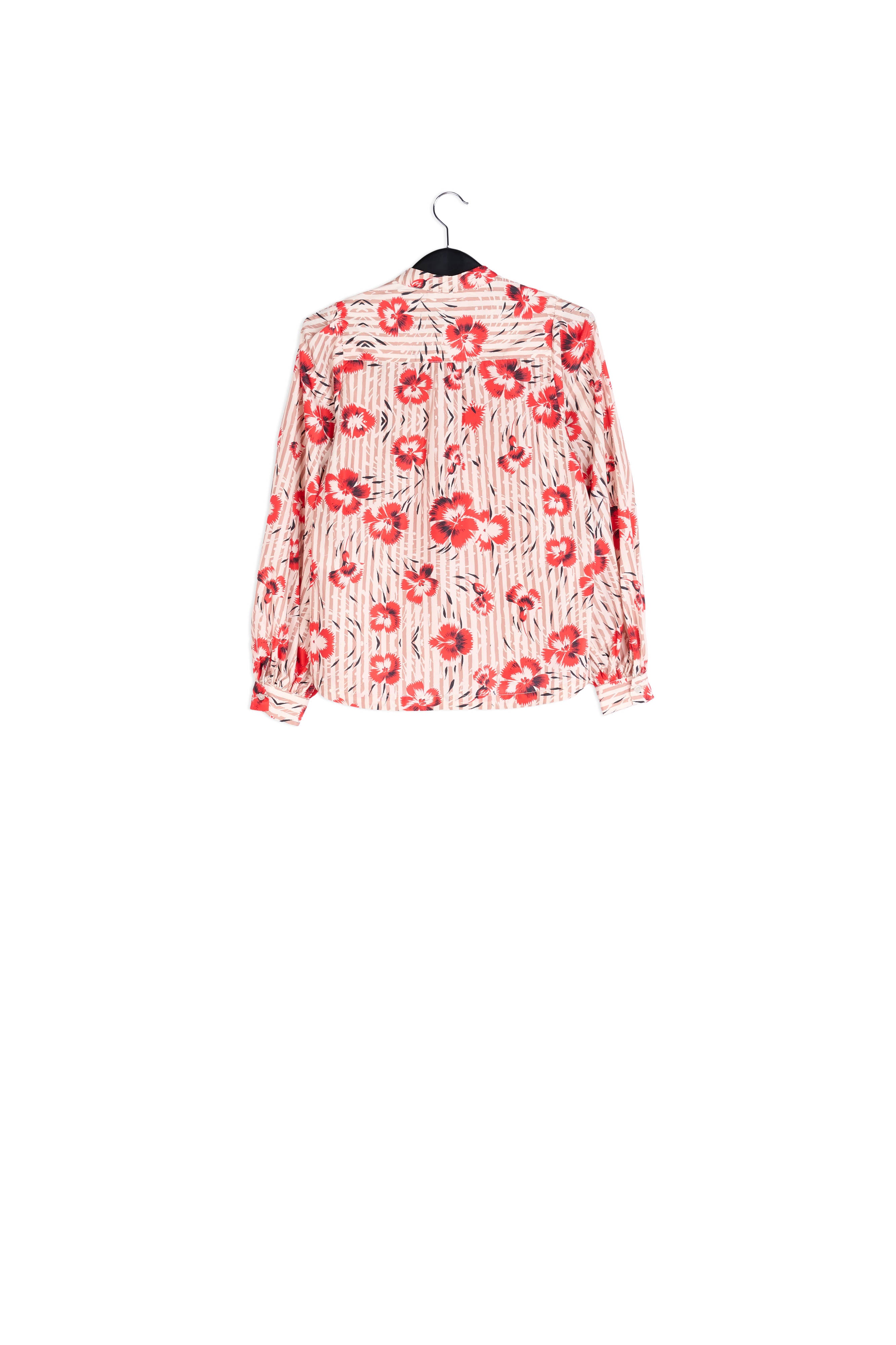 Stripe and green floral print puffed-sleeve top RE—SSENTIEL | Essentiel second hand