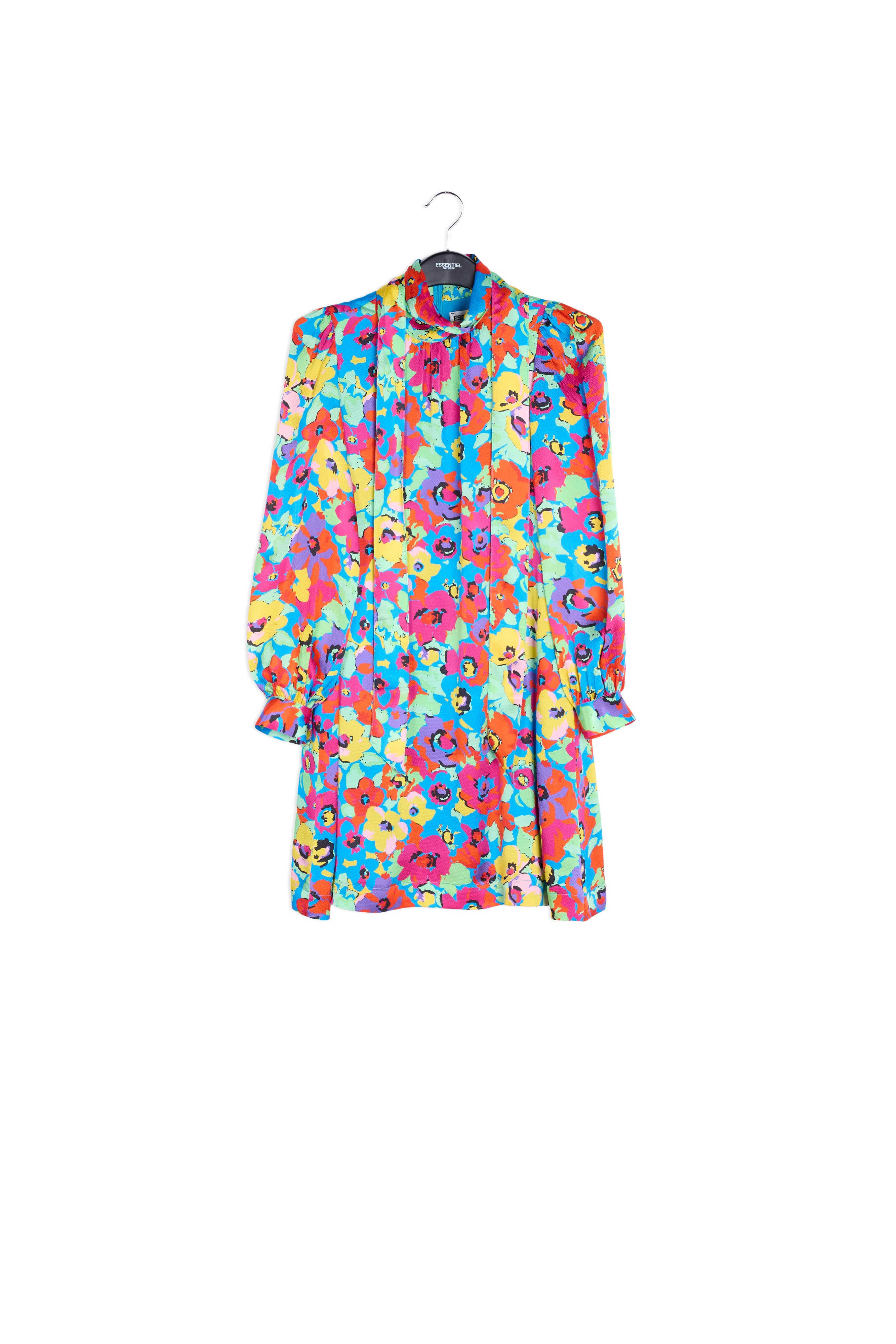 Turquoise multi floral silk mini dress RE—SSENTIEL | Essentiel second hand