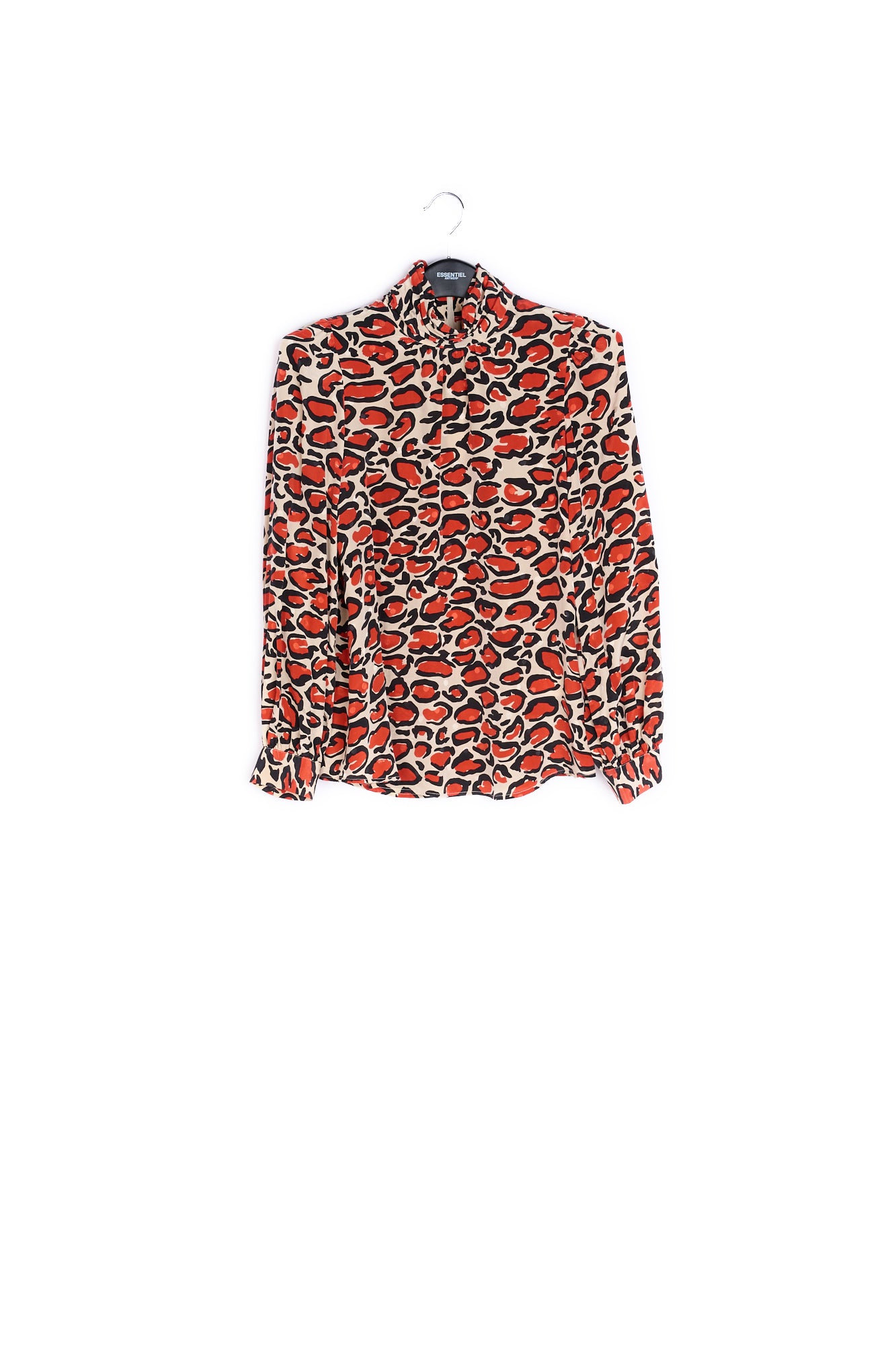 Off-white silk top with stand-up collar and leopard print RE—SSENTIEL | Essentiel second hand