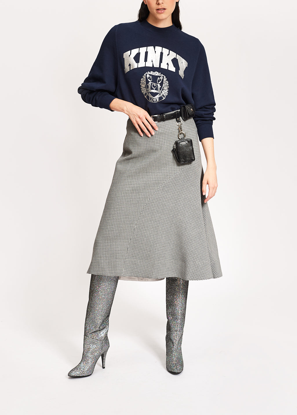 Grijze midirok met pied-de-poule RE—SSENTIEL | Essentiel second hand