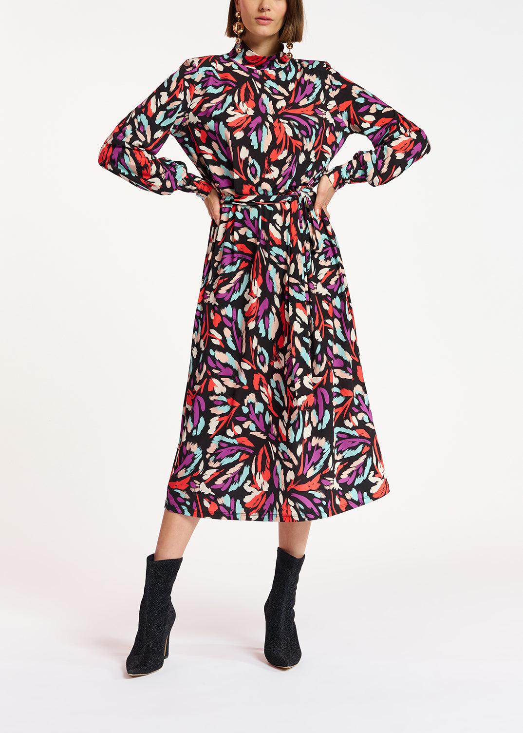 Robe midi en jersey noire, jaune et lilas RE—SSENTIEL | Essentiel second hand