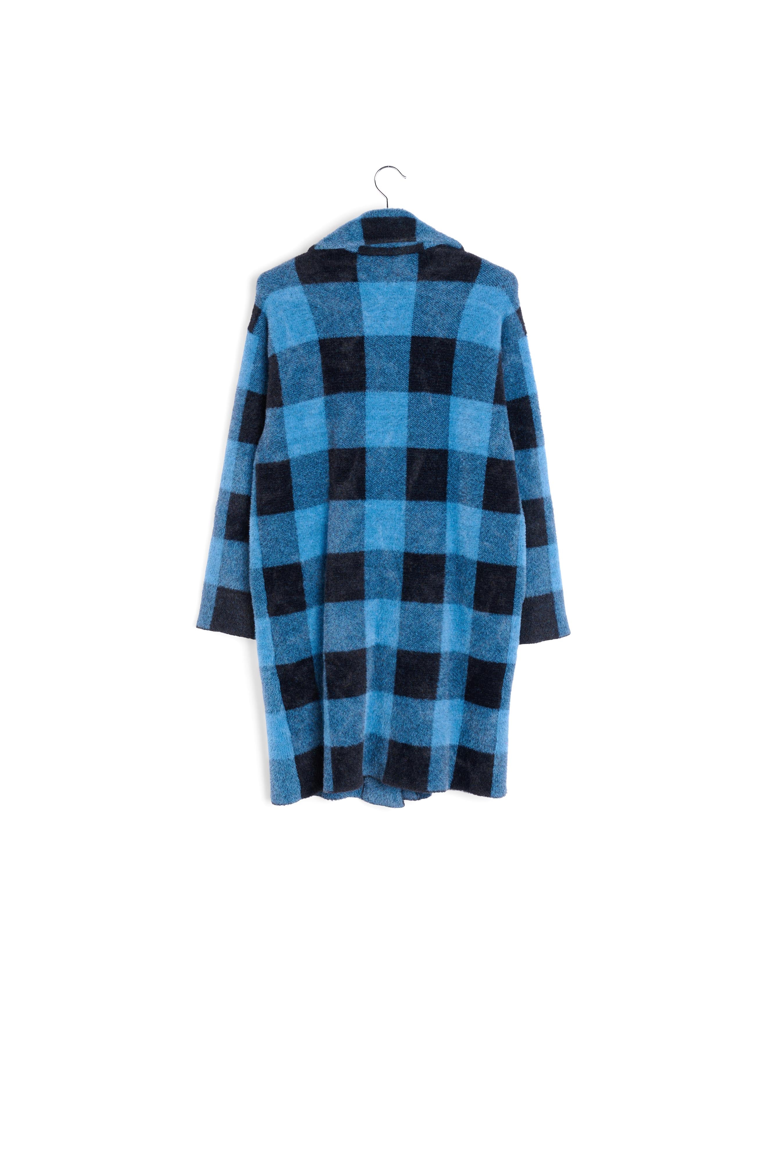 Black and blue check knitted coat RE—SSENTIEL | Essentiel second hand