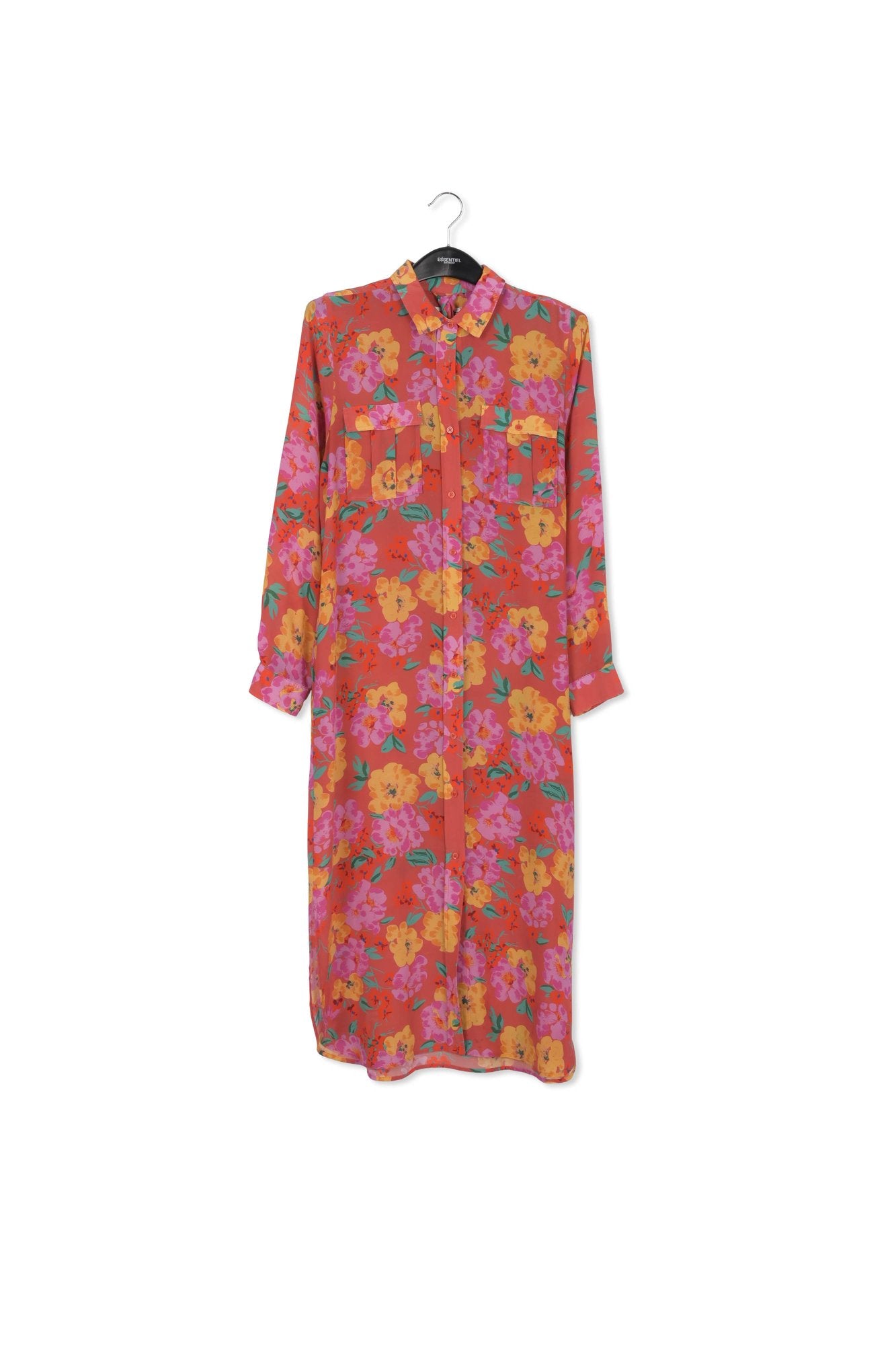 Coral floral-print silk shirt dress RE—SSENTIEL | Essentiel second hand
