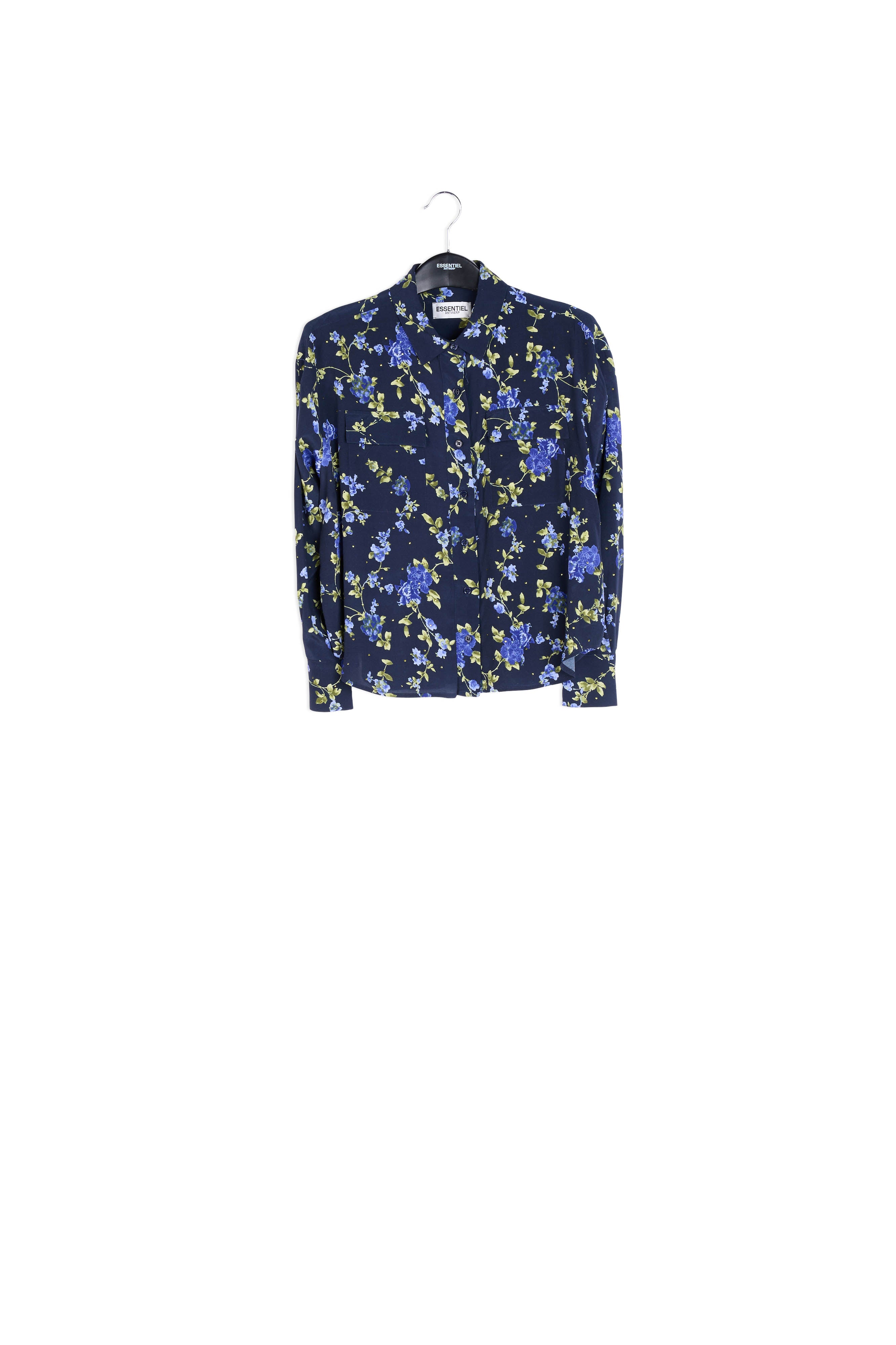 Dark bluefloral print shirt with rhinestones RE—SSENTIEL | Essentiel second hand