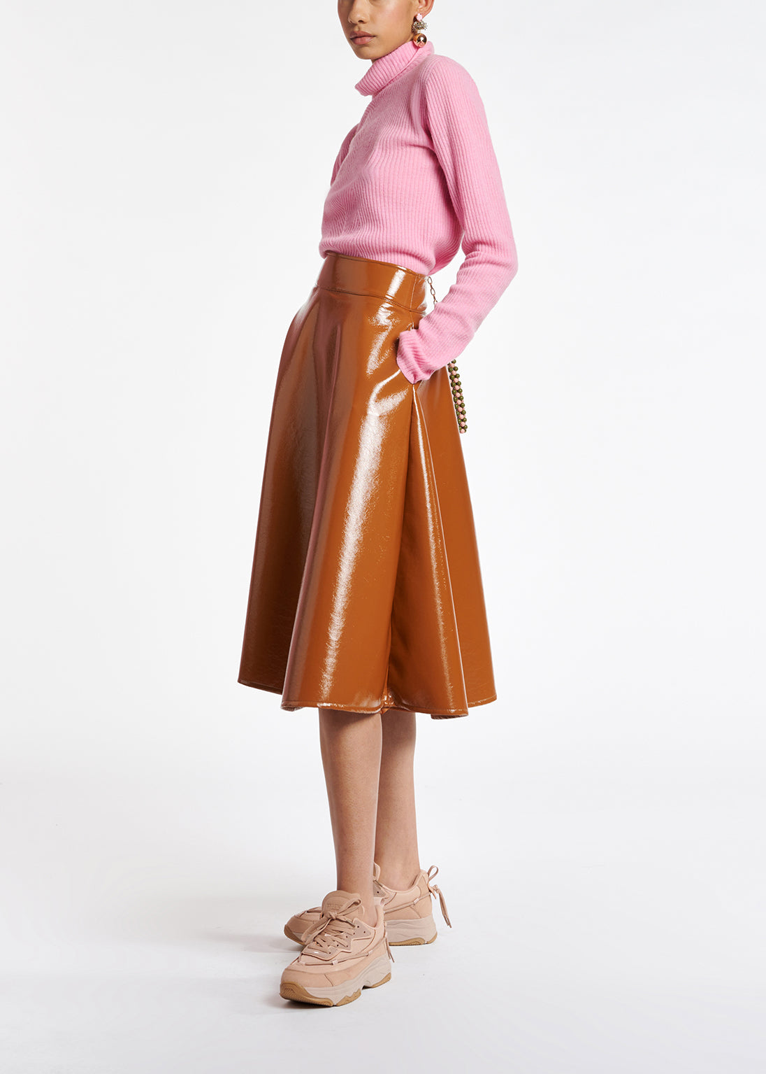 Pink merino wool ribbed turtleneck sweater RE—SSENTIEL | Essentiel second hand