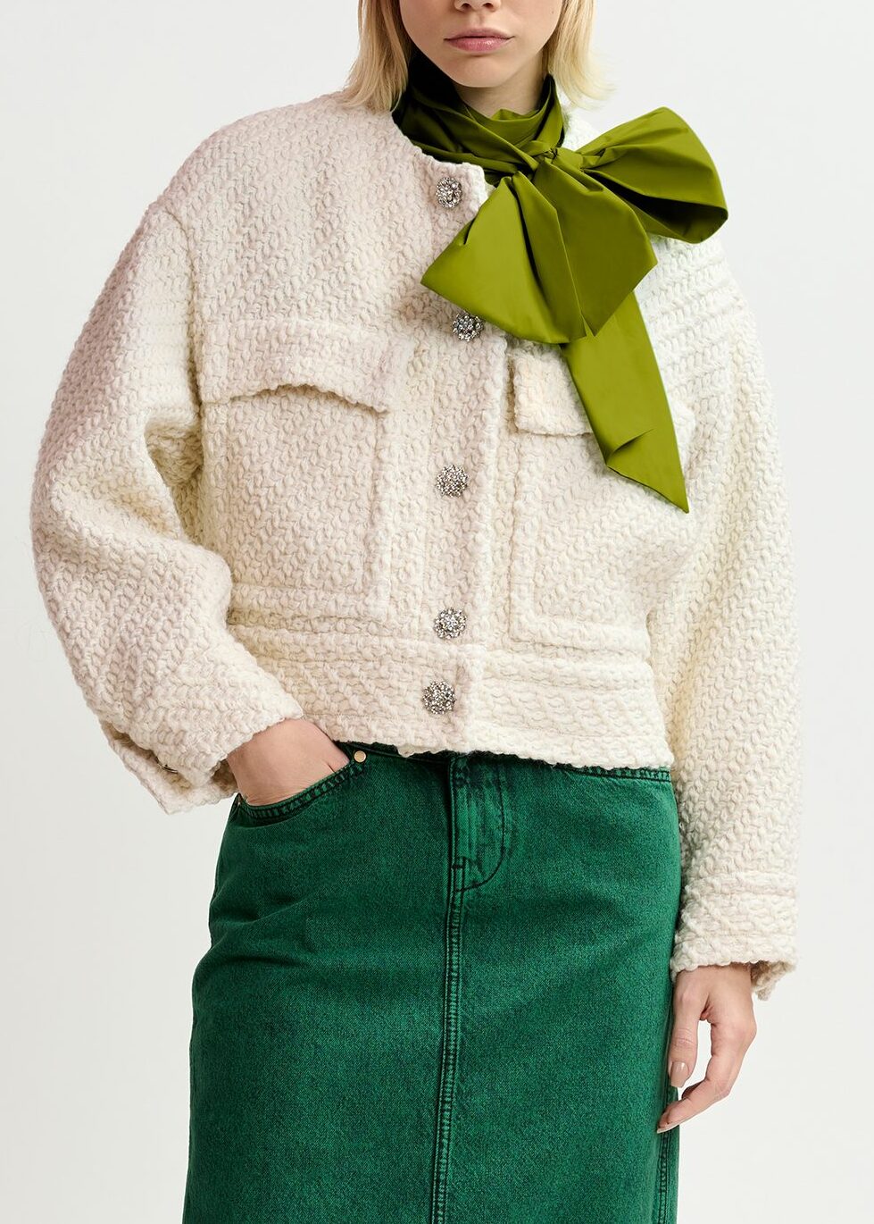 Ecru wool-blend tweed jacket RE—SSENTIEL | Essentiel second hand