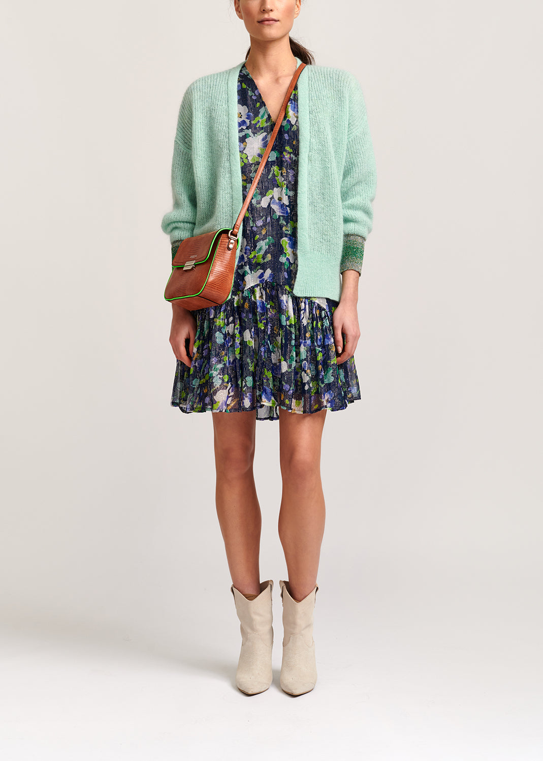 Mint green mohair-blend cardigan with metallic cuffs RE—SSENTIEL | Essentiel second hand