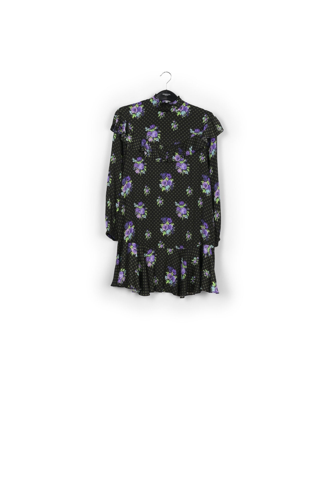 Black and purple ruffled a-line dress RE—SSENTIEL | Essentiel second hand
