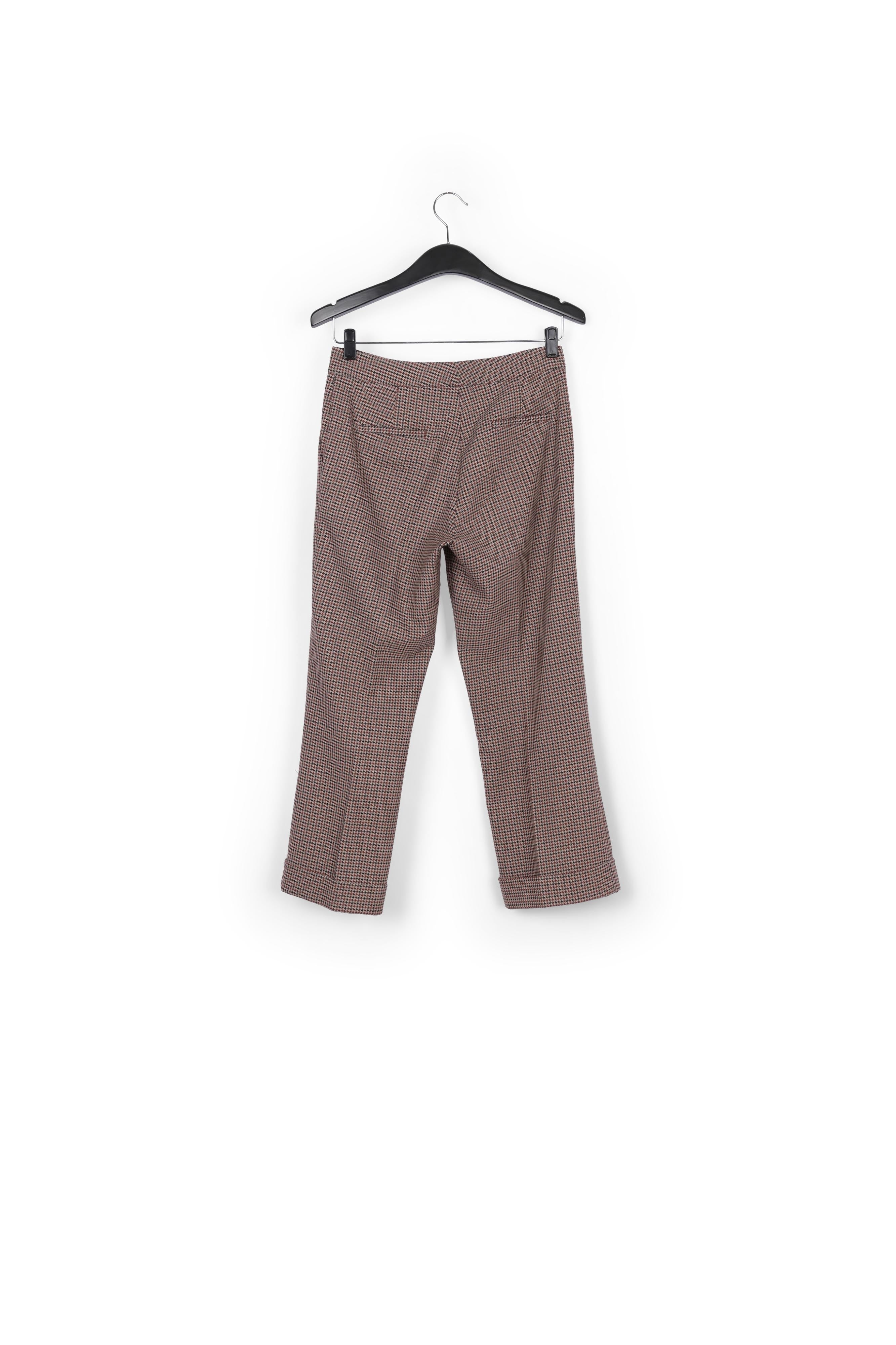 Pantalon 7/8ème pied-de-poule beige avec ourlet replié RE—SSENTIEL | Essentiel second hand