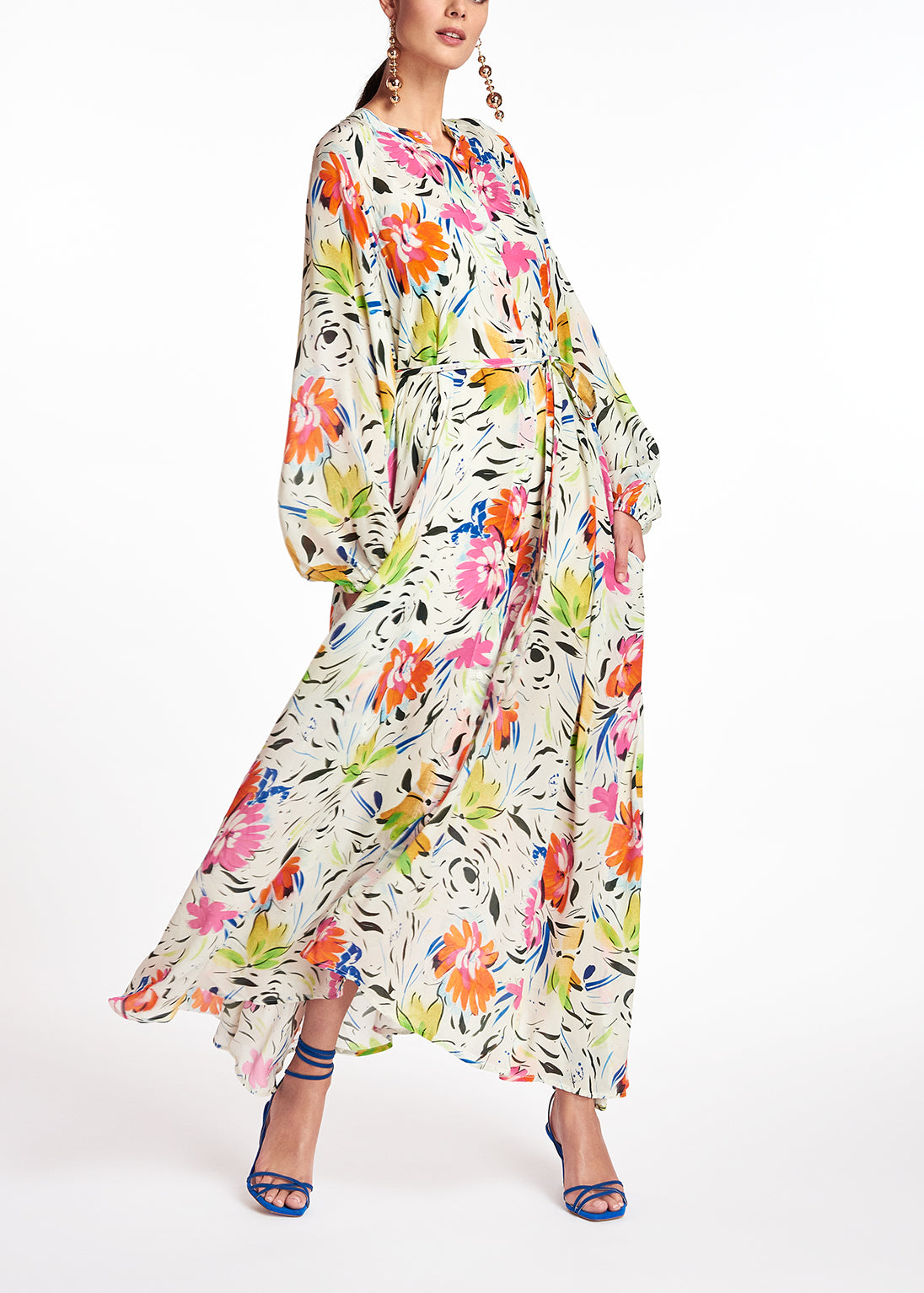 Off-white floral print maxi dress RE—SSENTIEL | Essentiel second hand