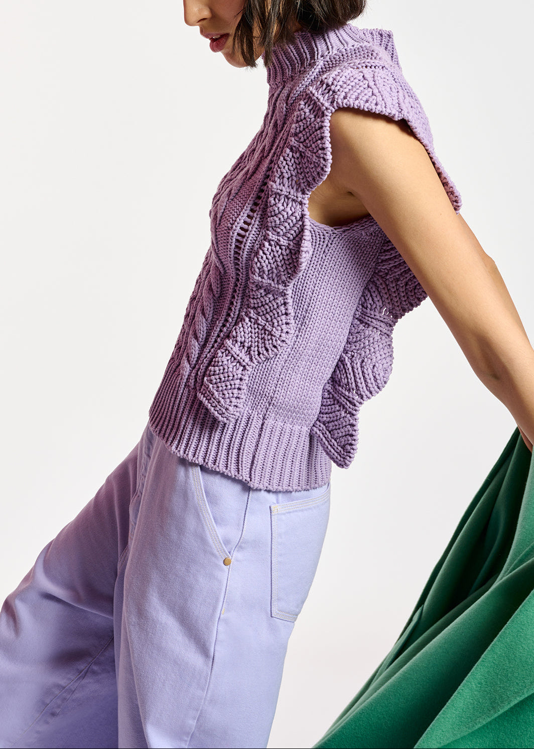 Pull sans manches lilas à  volants RE—SSENTIEL | Essentiel second hand