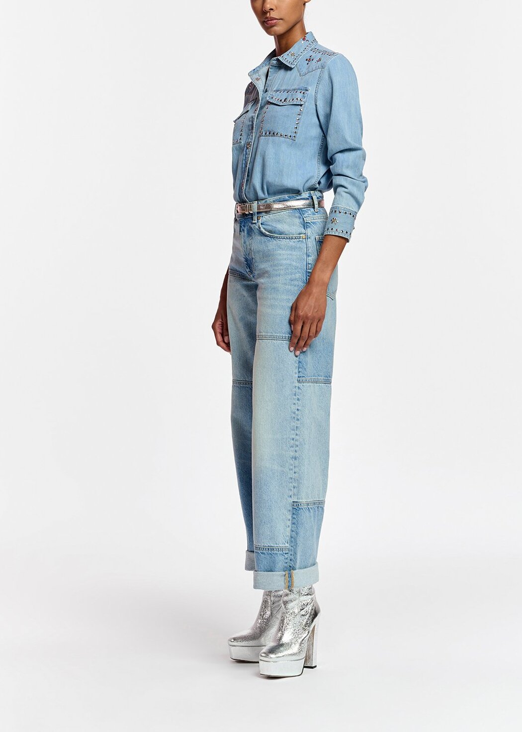 Straight-leg patchwork blue jeans RE—SSENTIEL | Essentiel second hand
