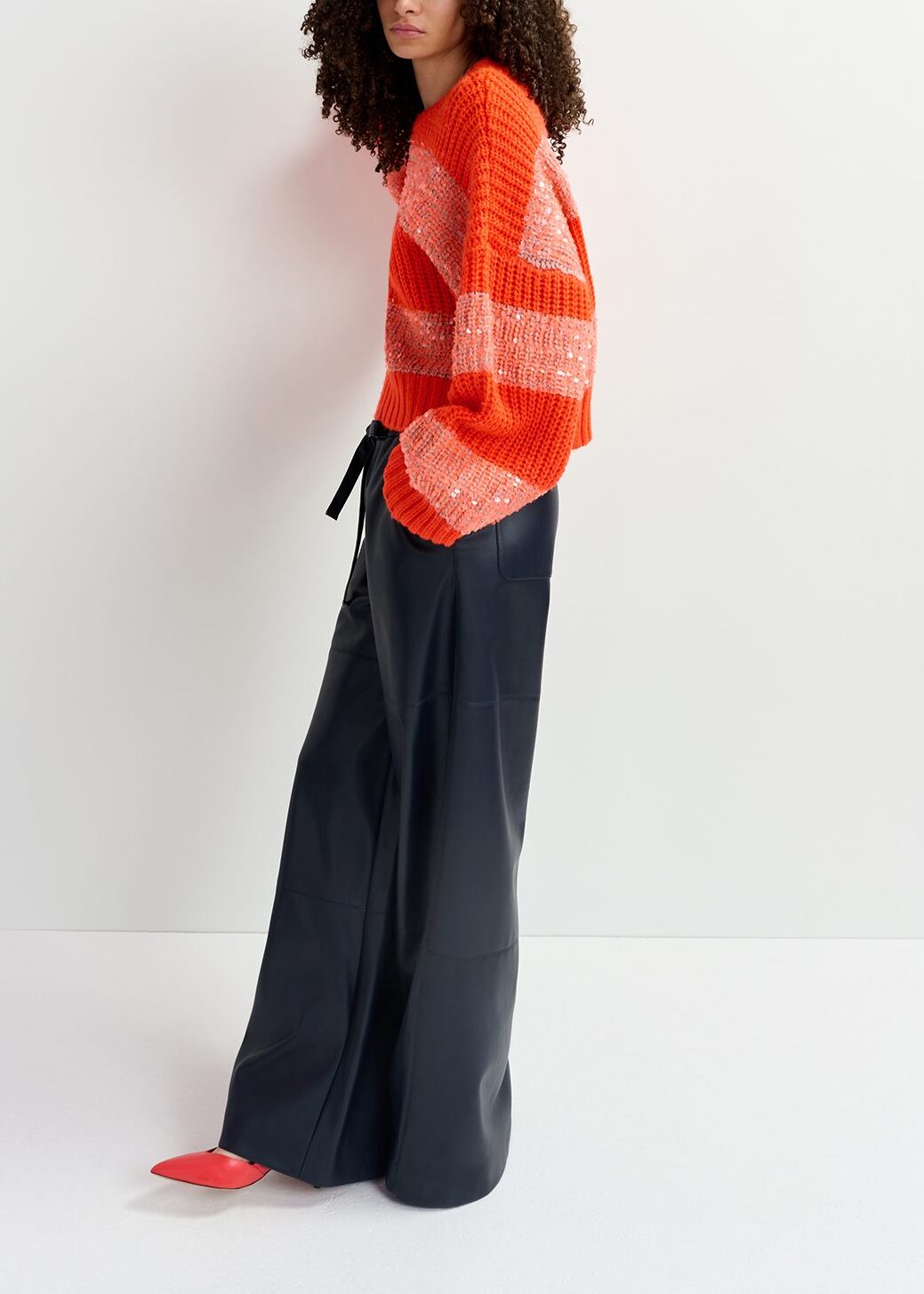 Orange knit sweater with sequin-embellished stripes RE—SSENTIEL | Essentiel second hand