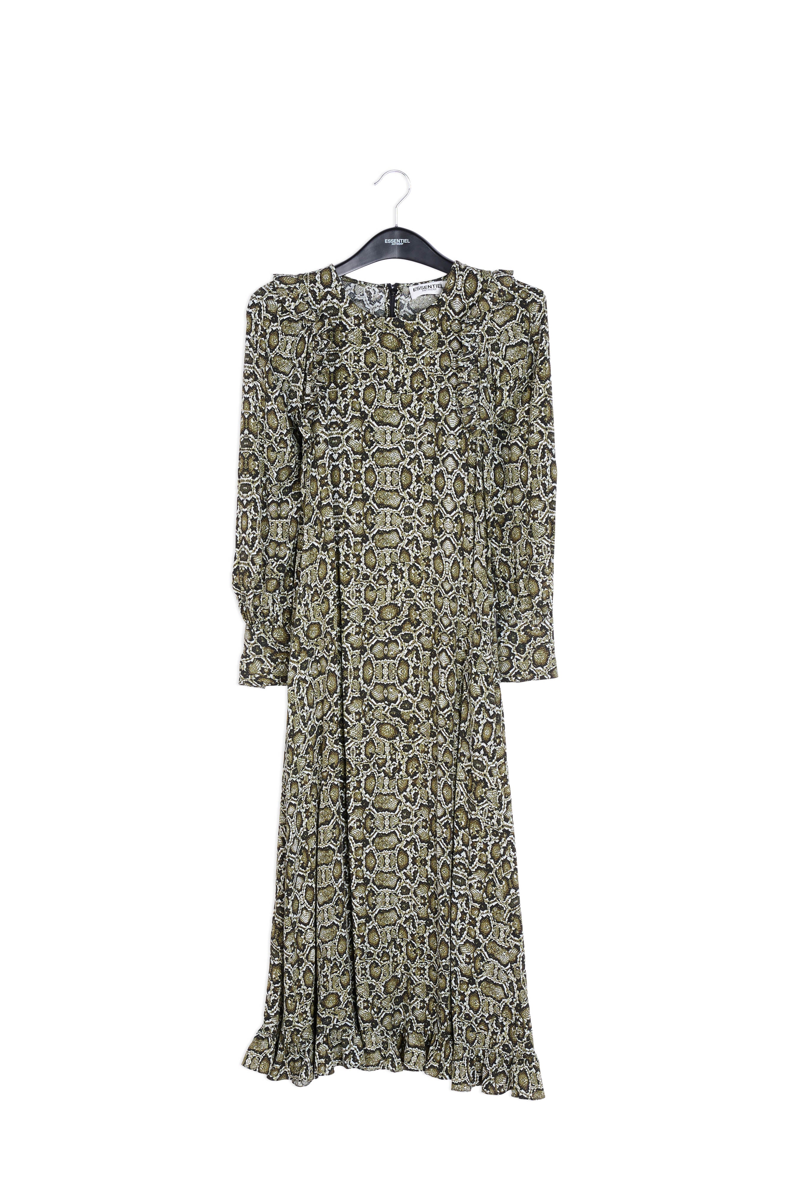 Kakigroene midi-jurk met slangenprint RE—SSENTIEL | Essentiel second hand