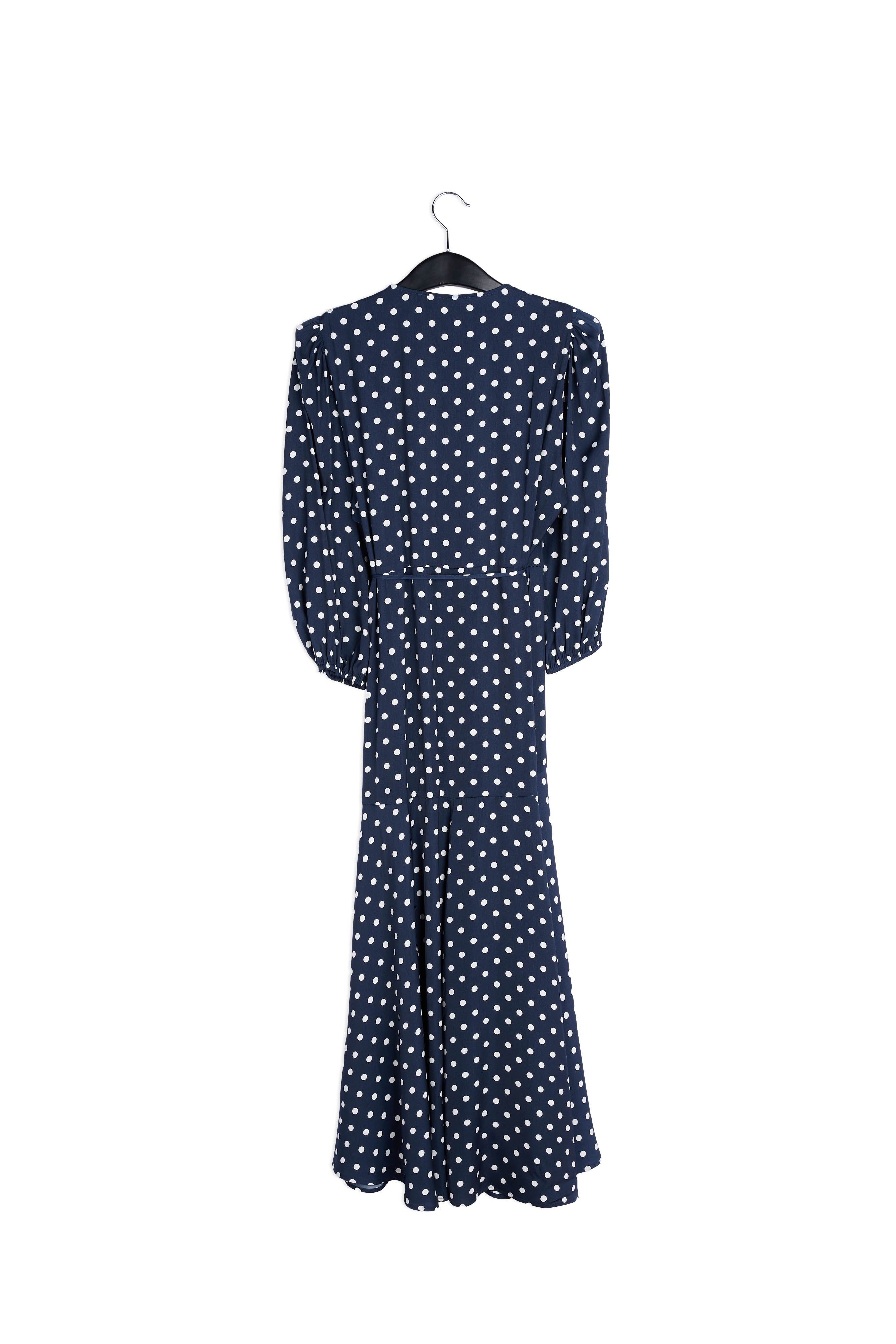 Dark blue polka dot wrap maxi dress RE—SSENTIEL | Essentiel second hand
