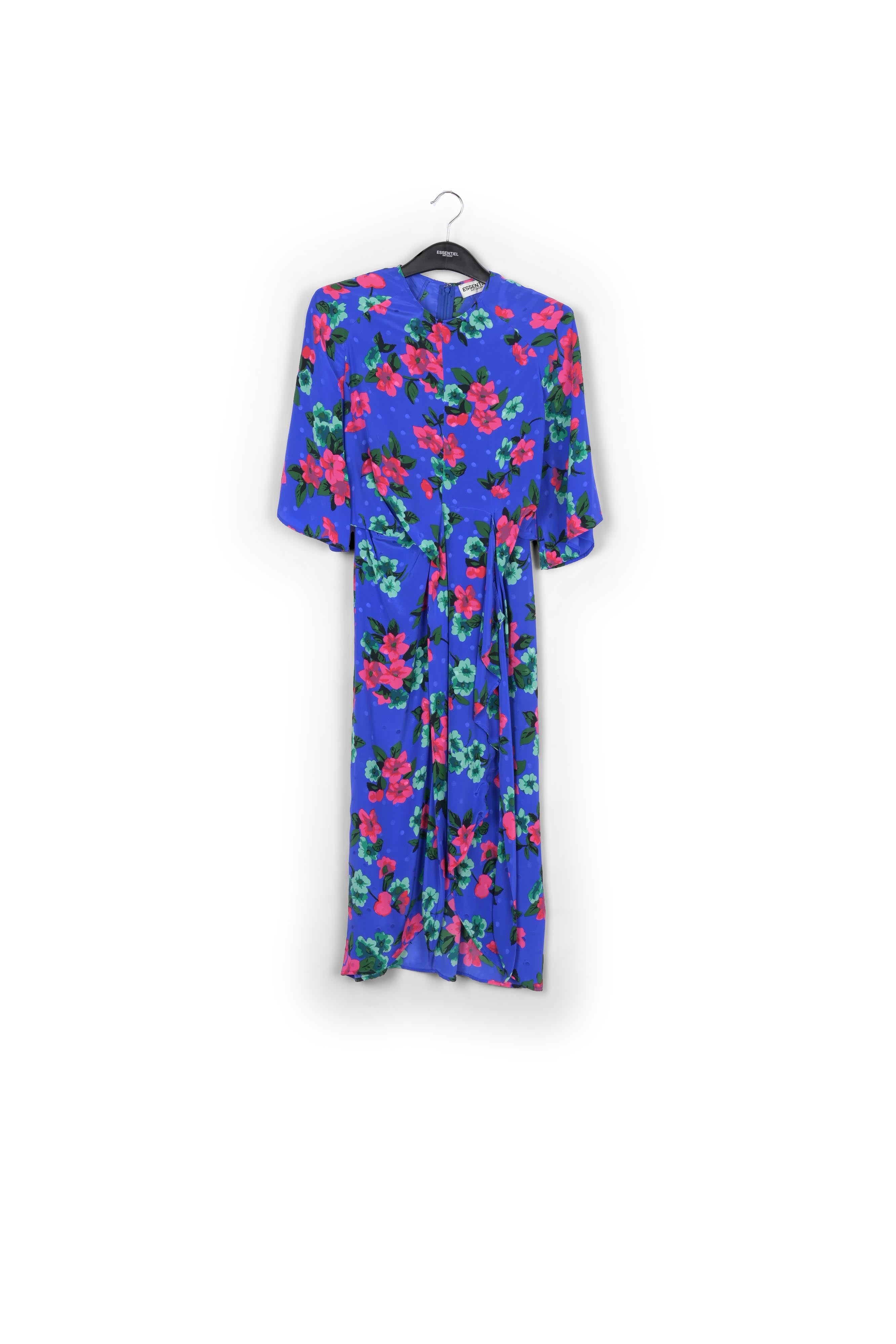 Blue floral and polka dot silk midi dress RE—SSENTIEL | Essentiel second hand