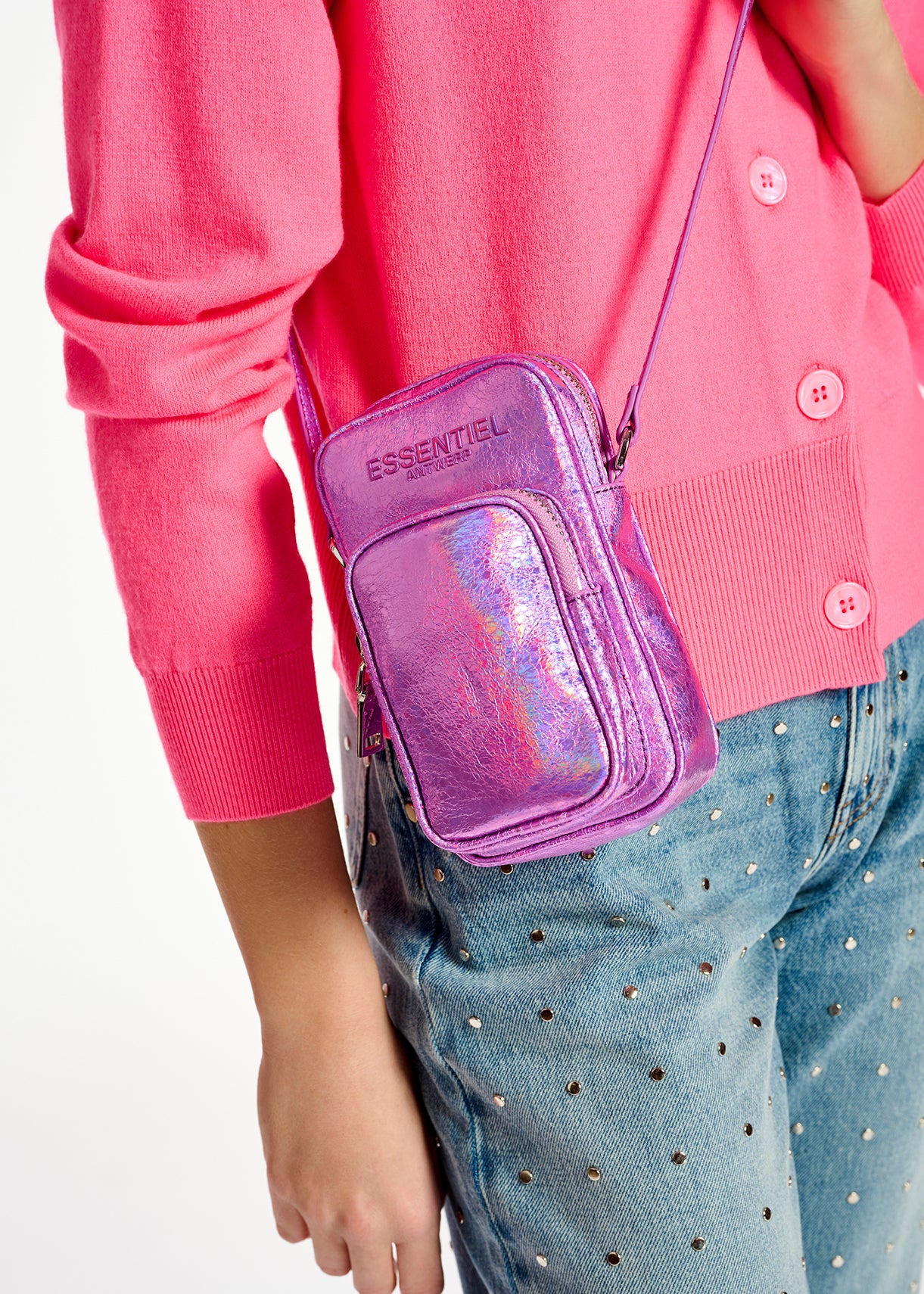 Neon pink fine-knit cardigan RE—SSENTIEL | Essentiel second hand