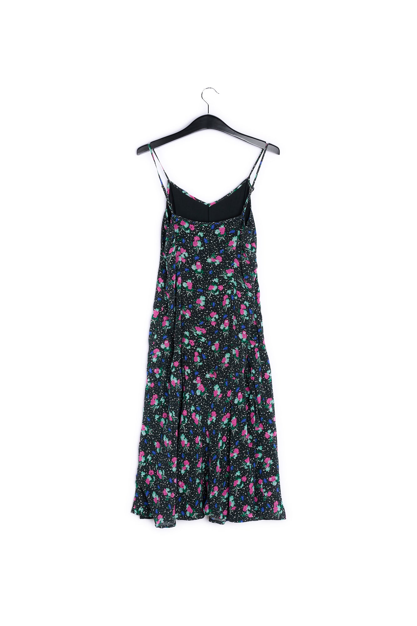 Zwarte midi-jurk met bloemen en v-hals RE—SSENTIEL | Essentiel second hand