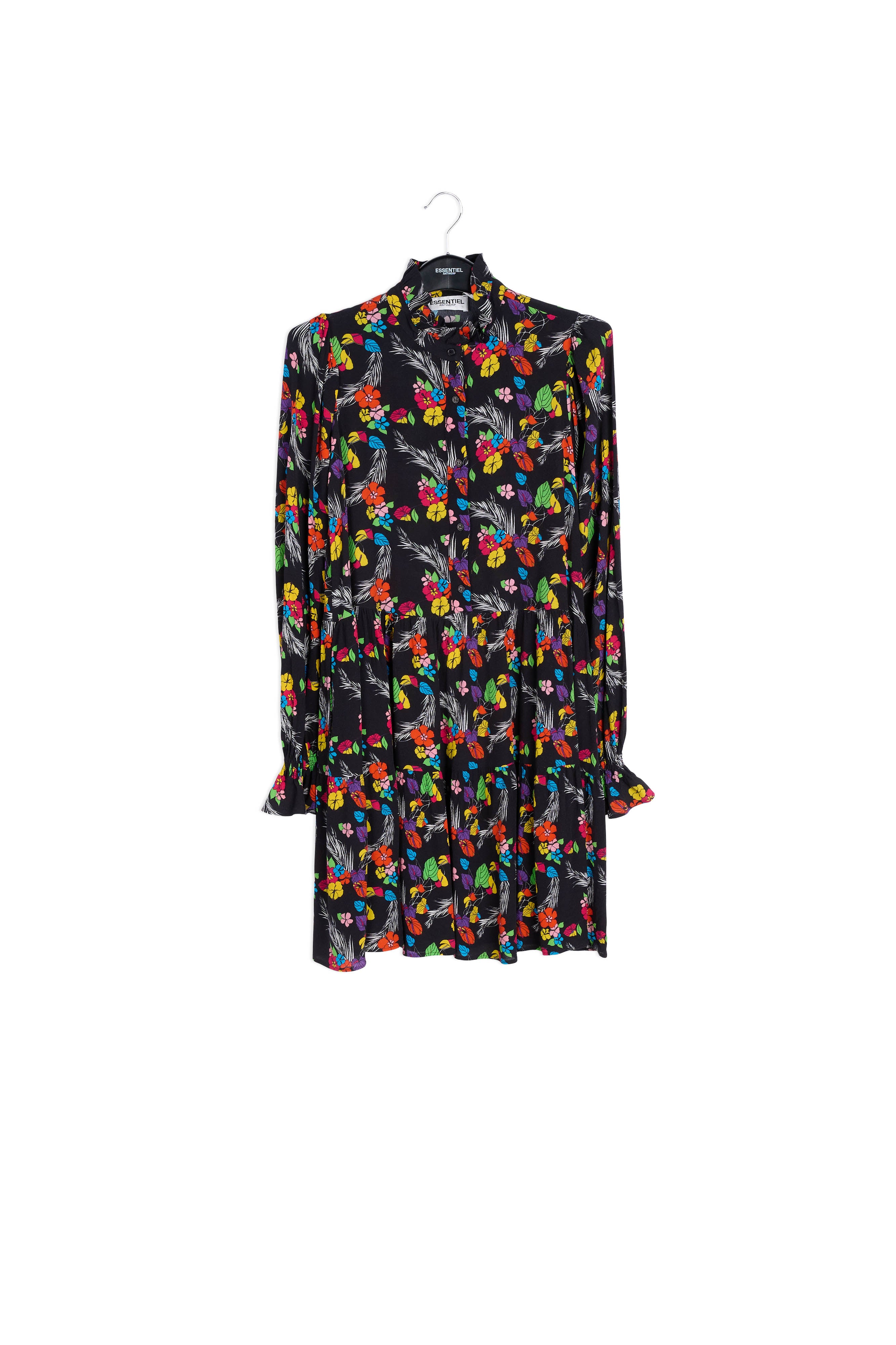 Black tropical print mini dress RE—SSENTIEL | Essentiel second hand