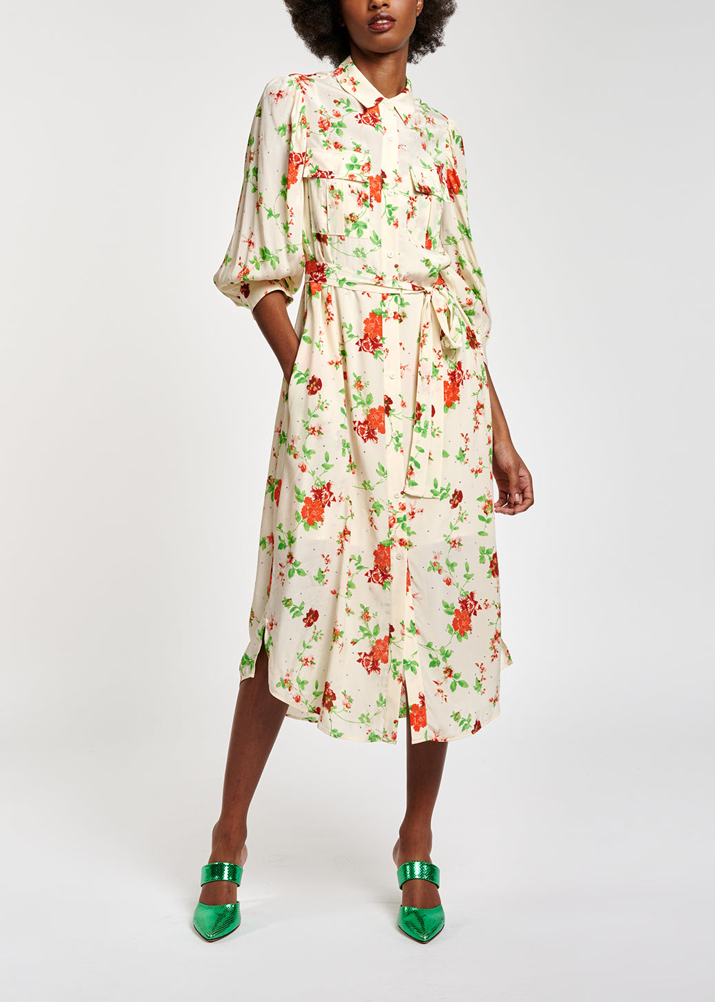 Robe chemise blanc cassé à imprimé fleuri RE—SSENTIEL | Essentiel second hand