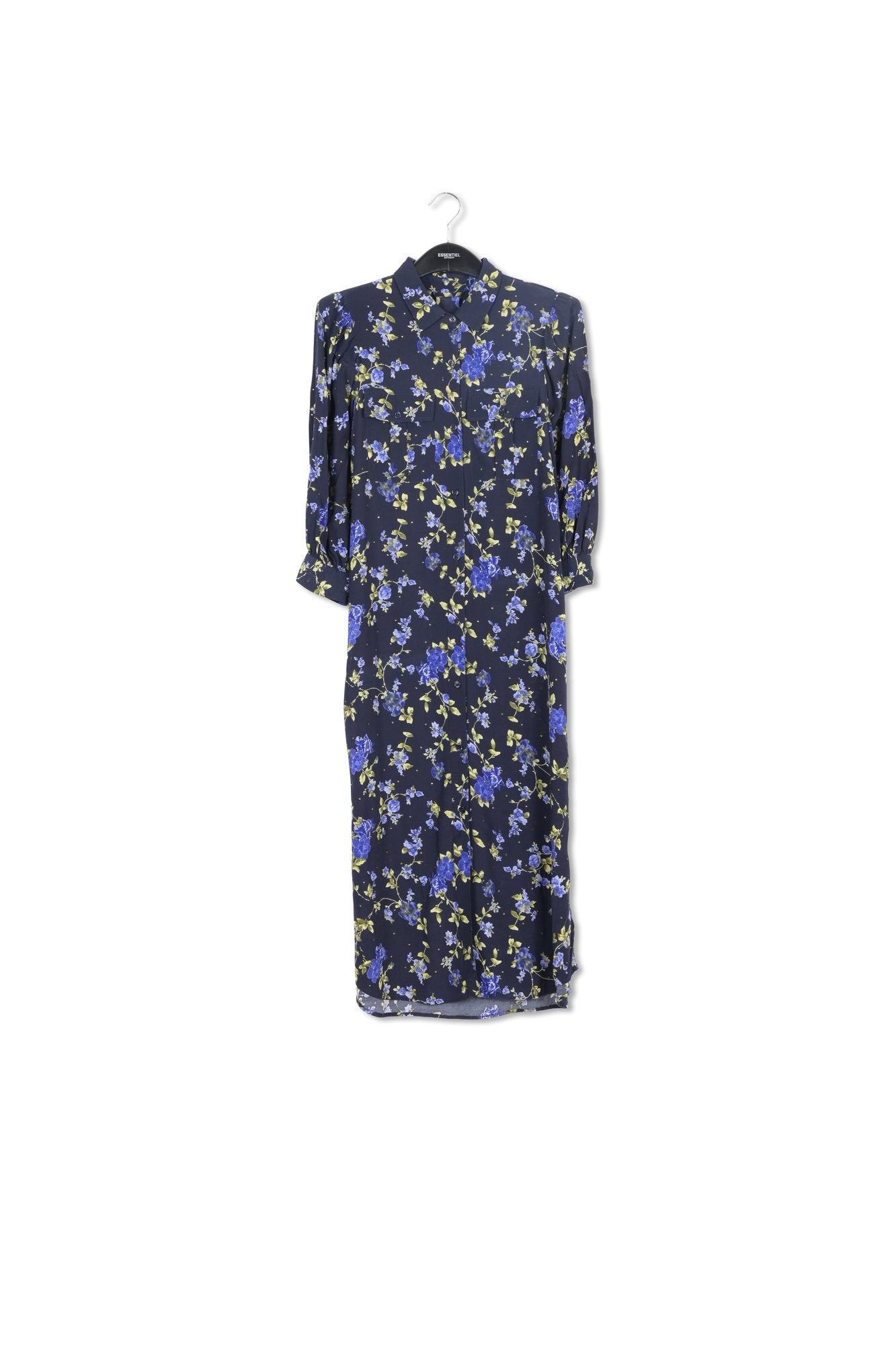 Dark blue floral print shirt dress RE—SSENTIEL | Essentiel second hand