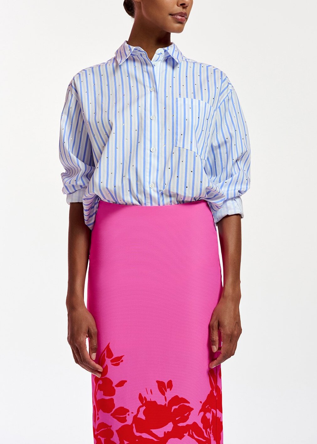 White and blue striped cotton shirt with rhinestone embellishments RE—SSENTIEL | Essentiel second hand