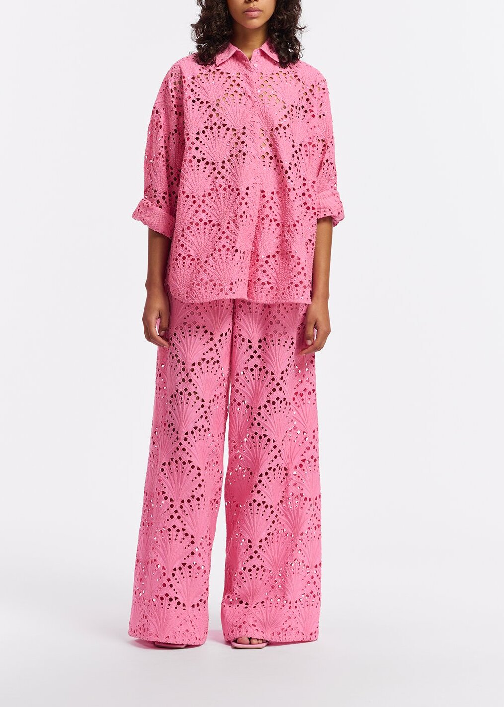 Pink broderie anglaise cotton shirt RE—SSENTIEL | Essentiel second hand