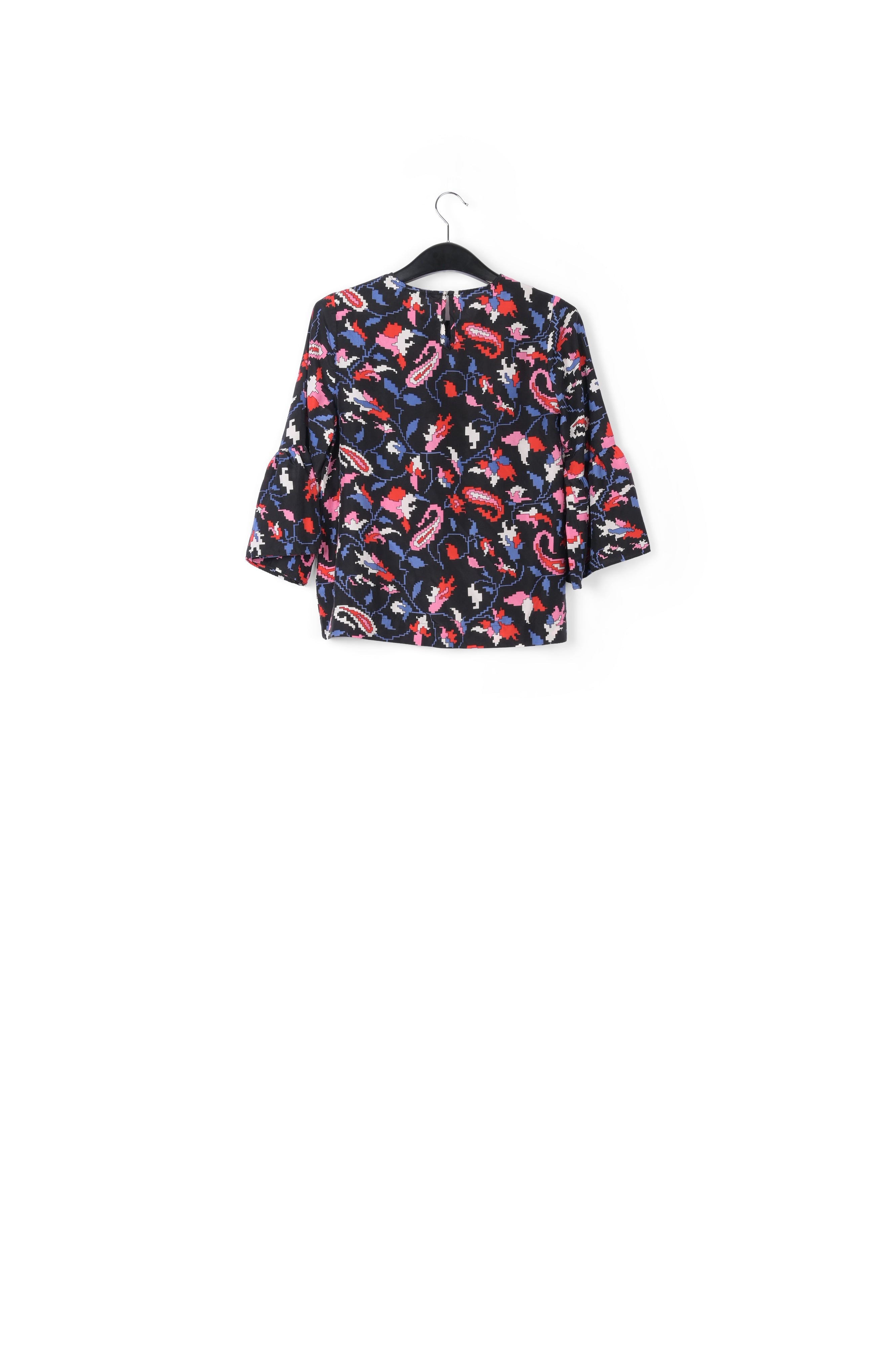 Top noir en soie à imprimé floral RE—SSENTIEL | Essentiel second hand