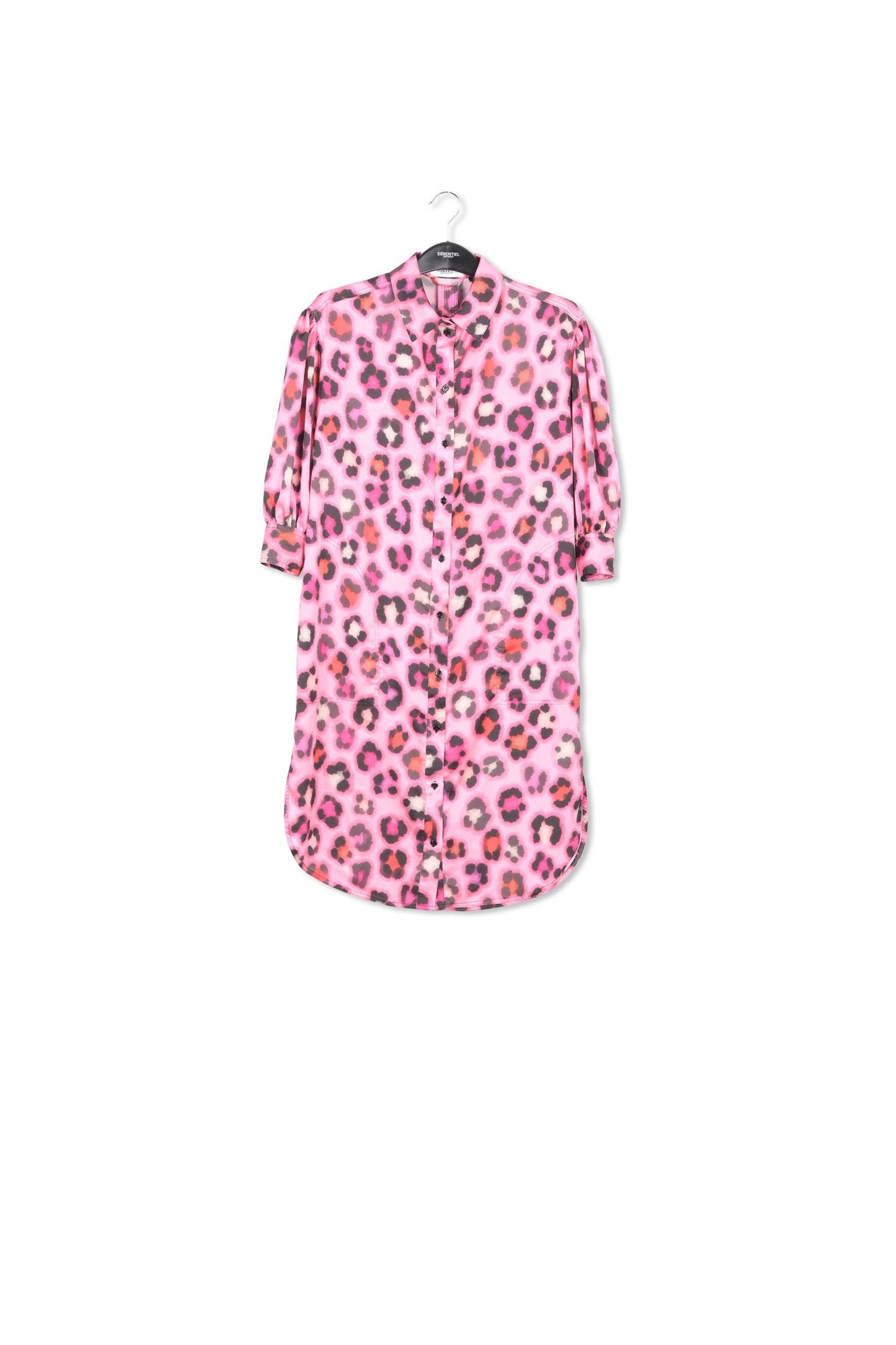 Pink knee-length shirt dress with multicolor leopard print RE—SSENTIEL | Essentiel second hand