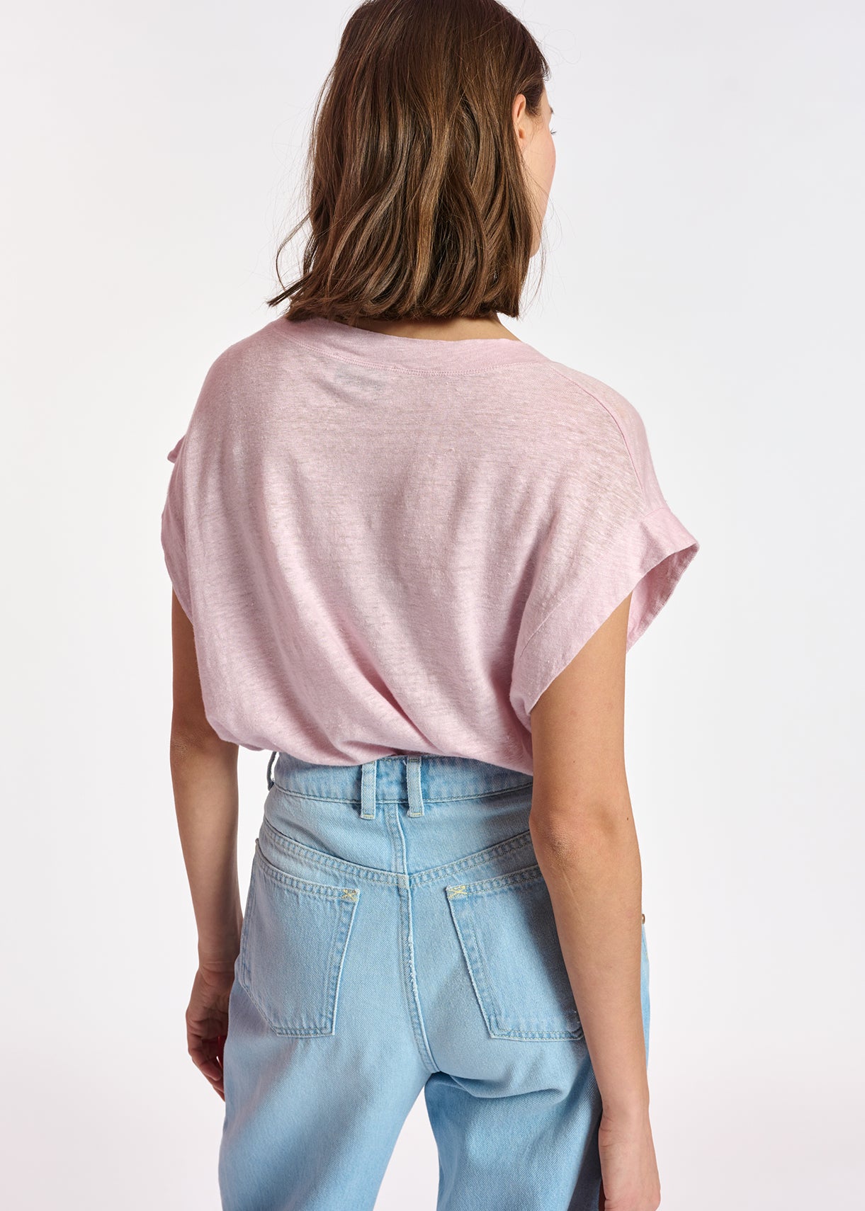 Lilac linen v-neck t-shirt RE—SSENTIEL | Essentiel second hand