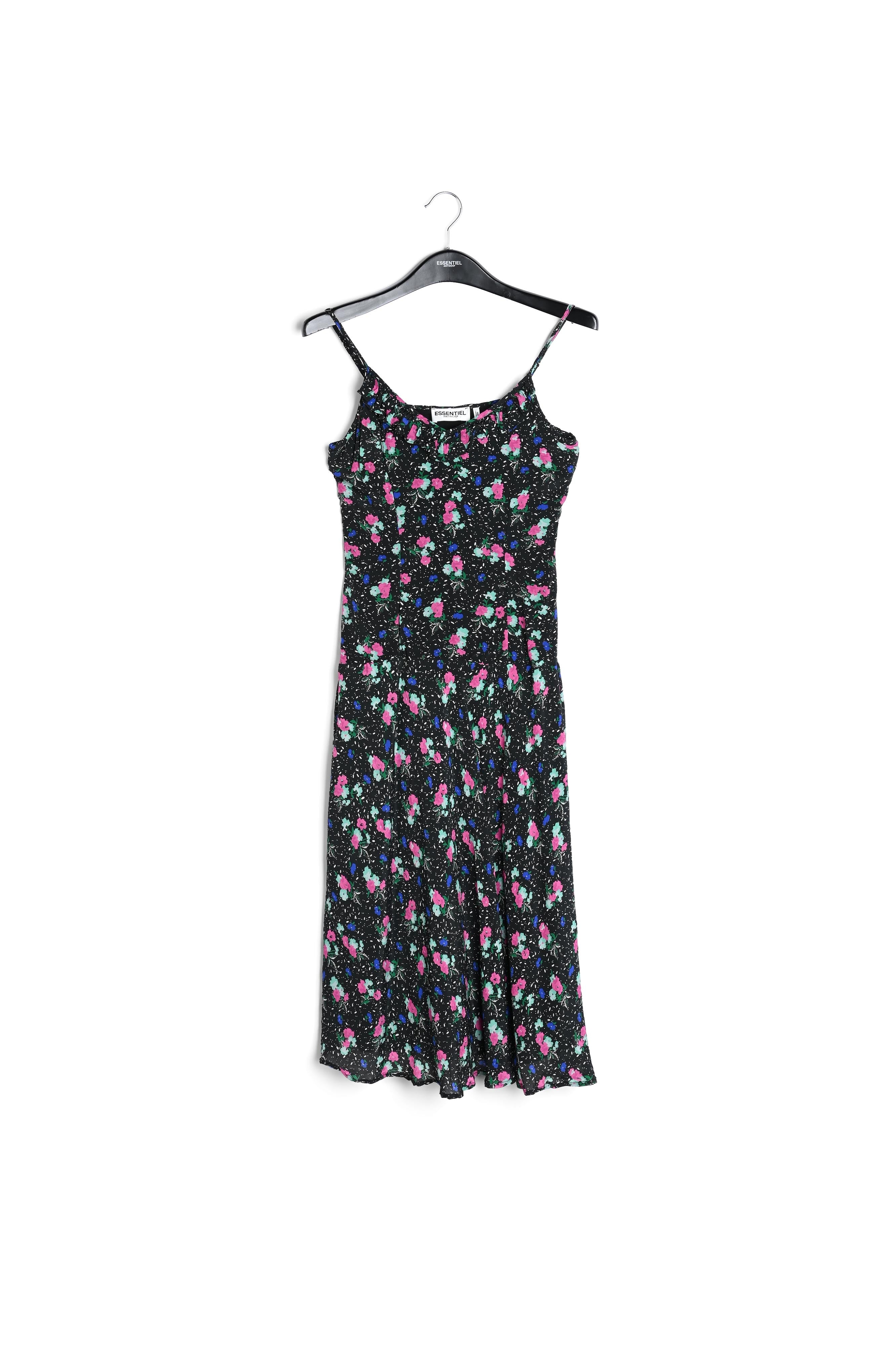 Robe midi noire à fleurs avec encolure v RE—SSENTIEL | Essentiel second hand