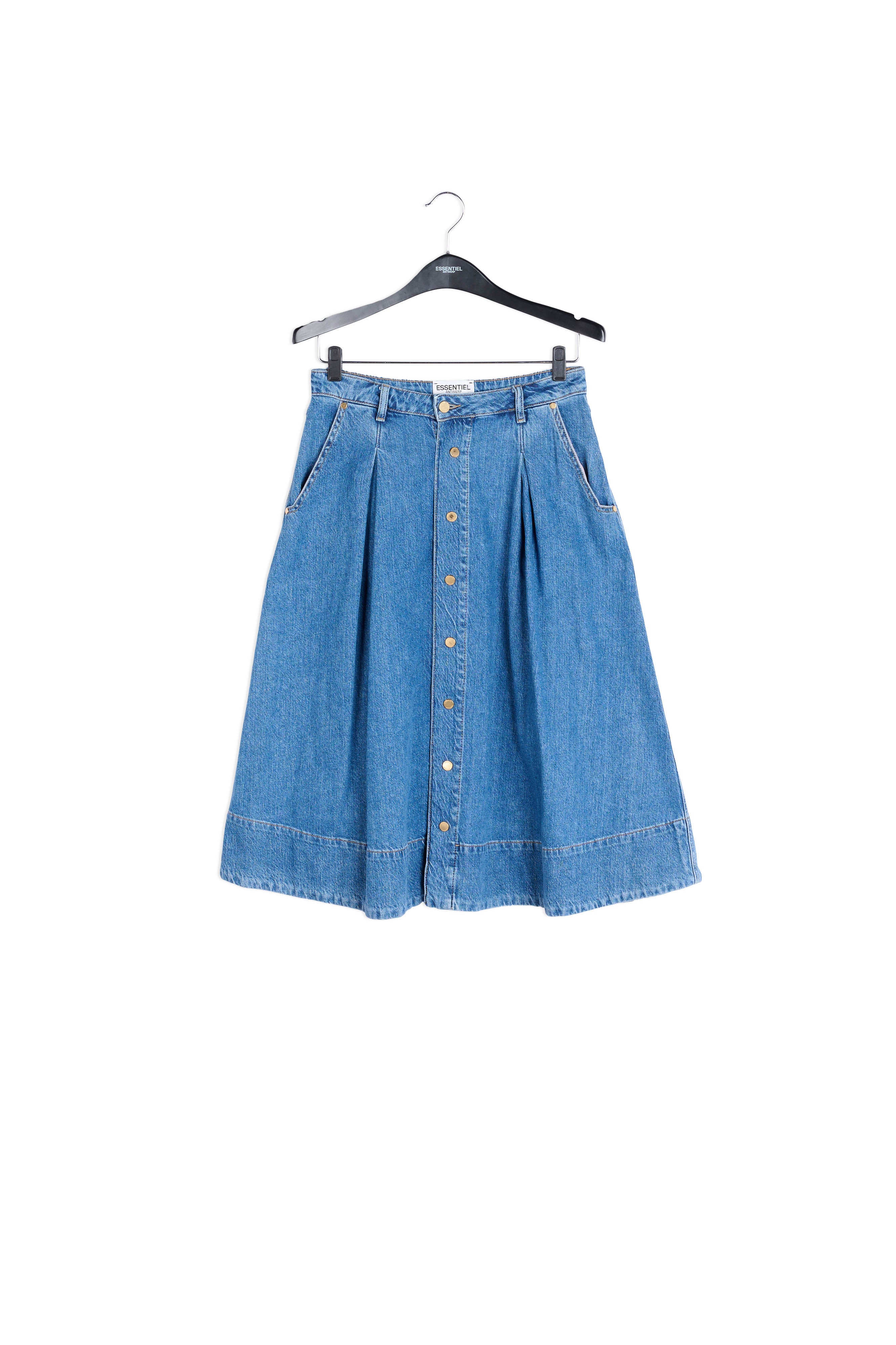 Dark blue denim pleated midi skirt RE—SSENTIEL | Essentiel second hand