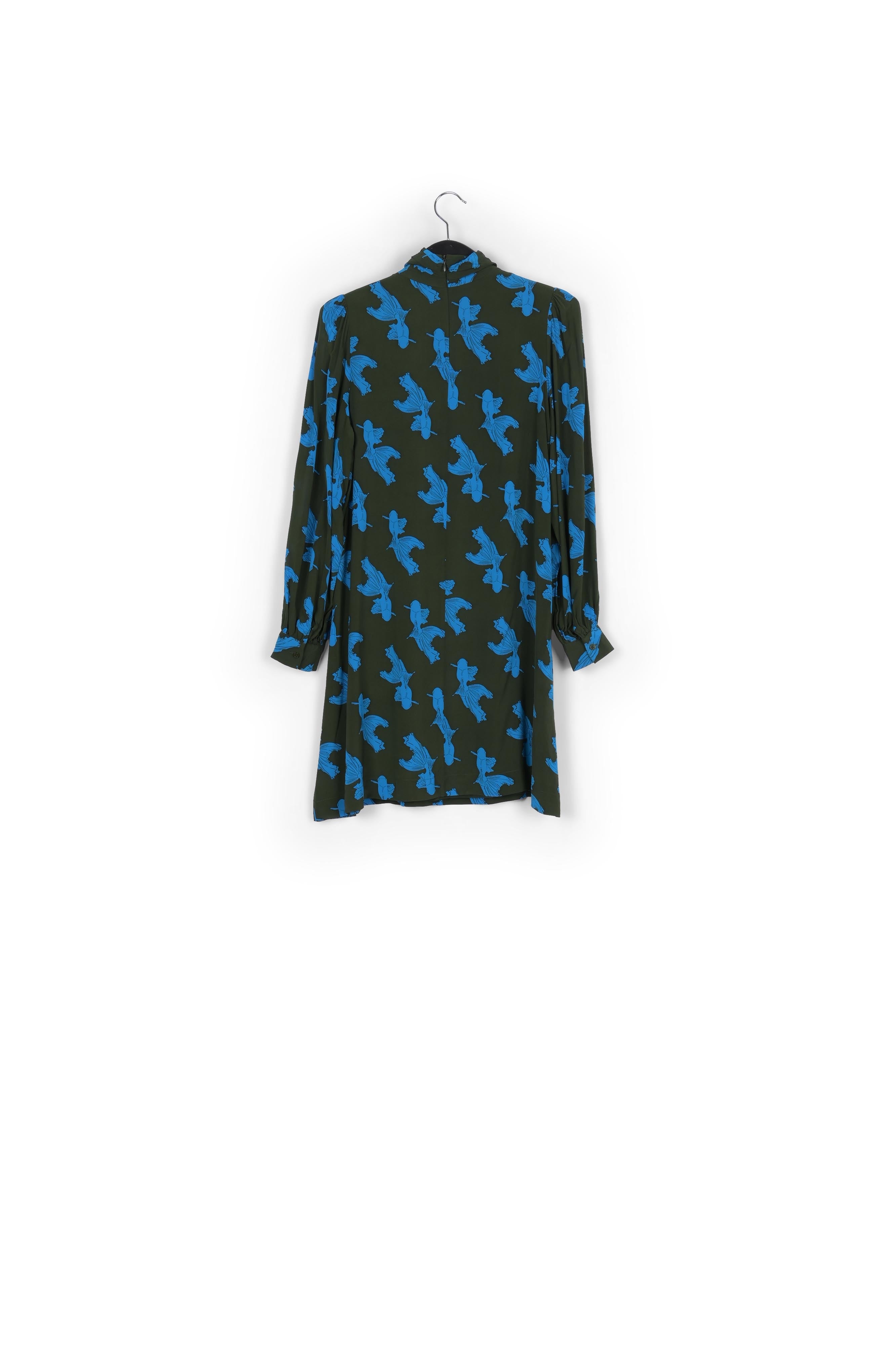 Khaki and turquoise graphic print mini dress RE—SSENTIEL | Essentiel second hand