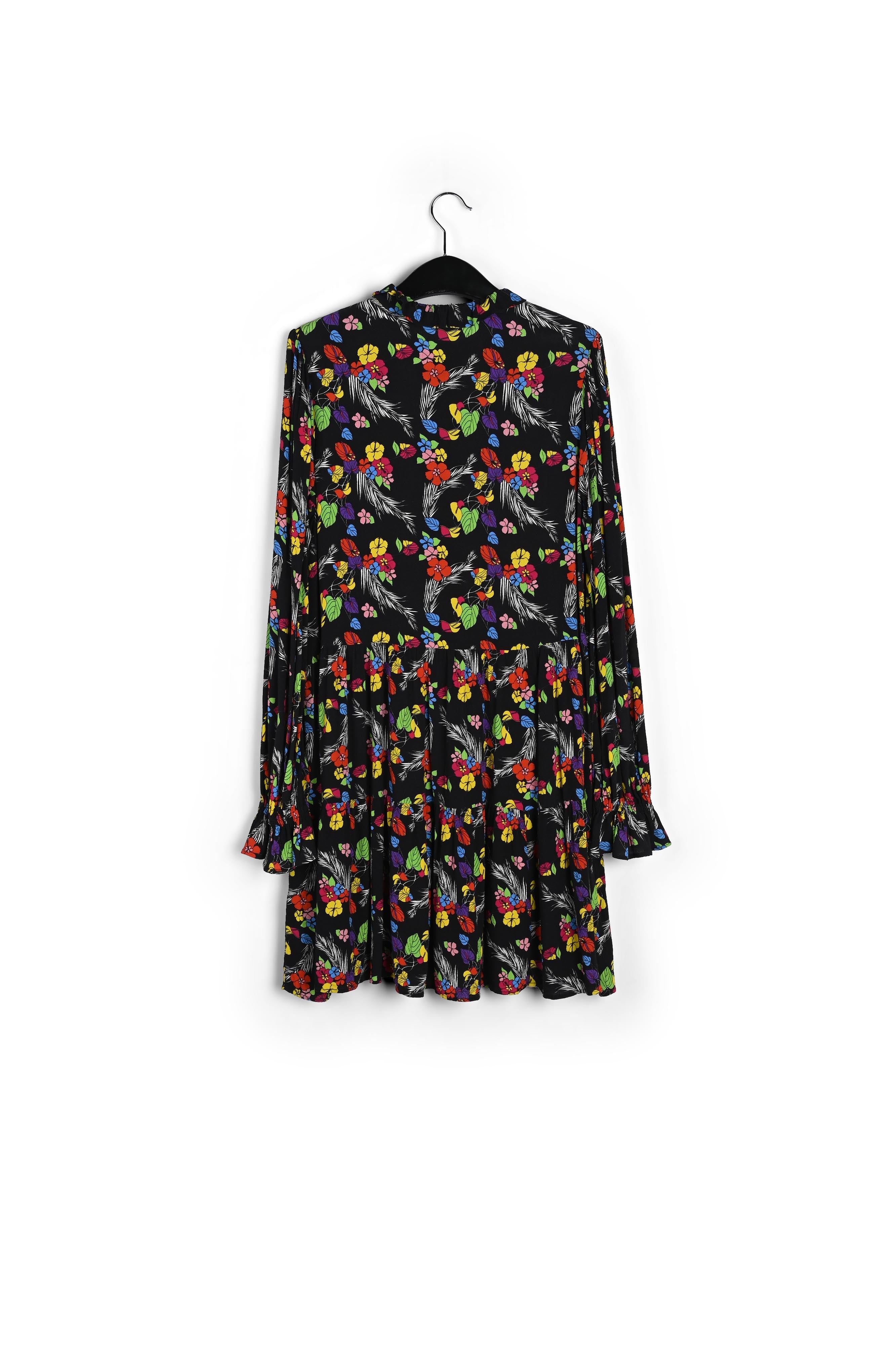 Zwarte mini-jurk met tropische print RE—SSENTIEL | Essentiel second hand