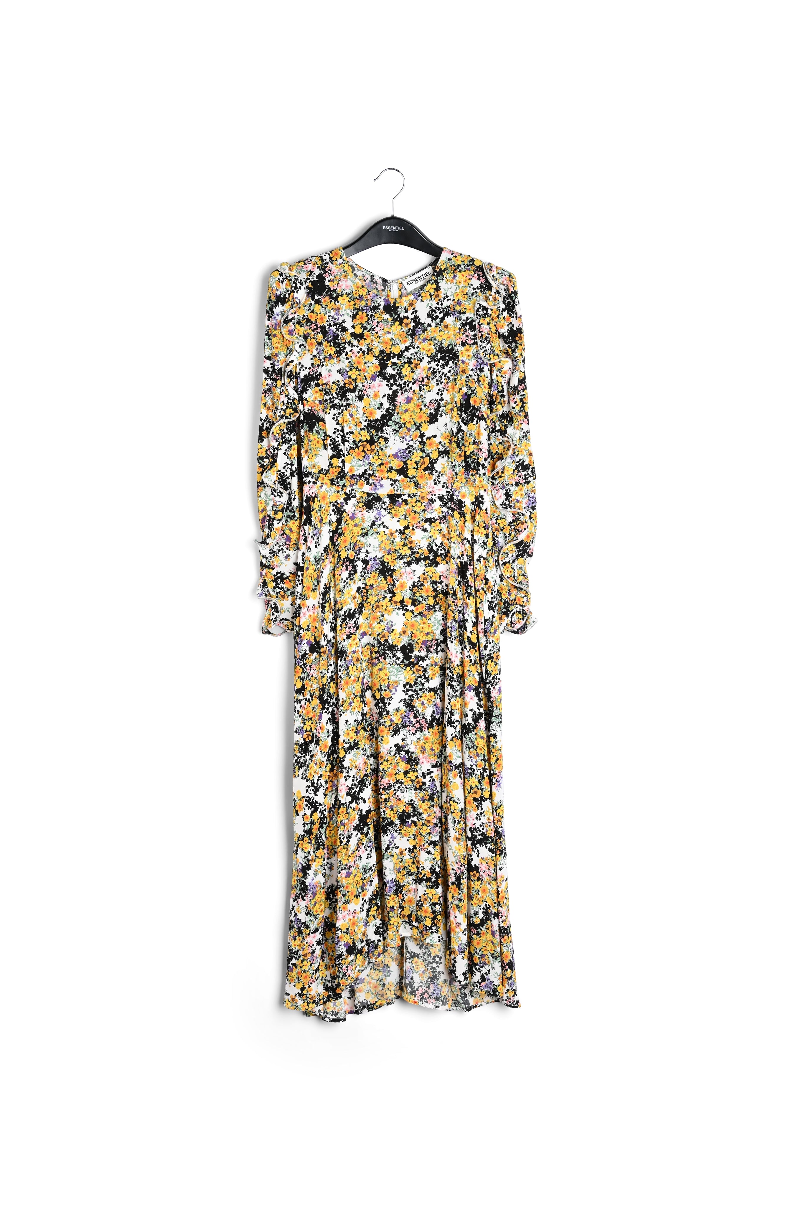 Gebroken witte maxi-jurk met bloemen en ruches RE—SSENTIEL | Essentiel second hand