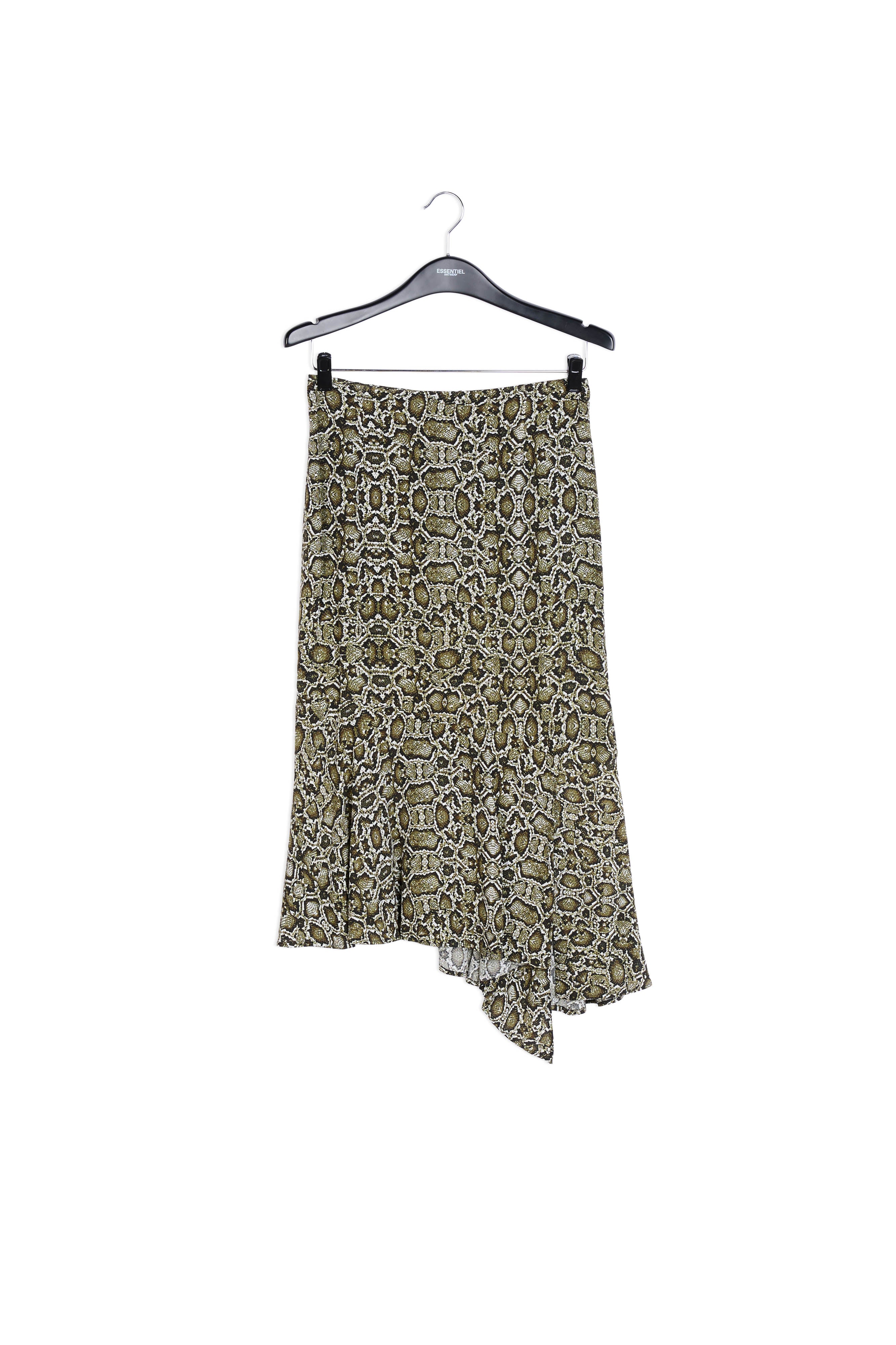 Kakigroene midirok met slangenprint RE—SSENTIEL | Essentiel second hand