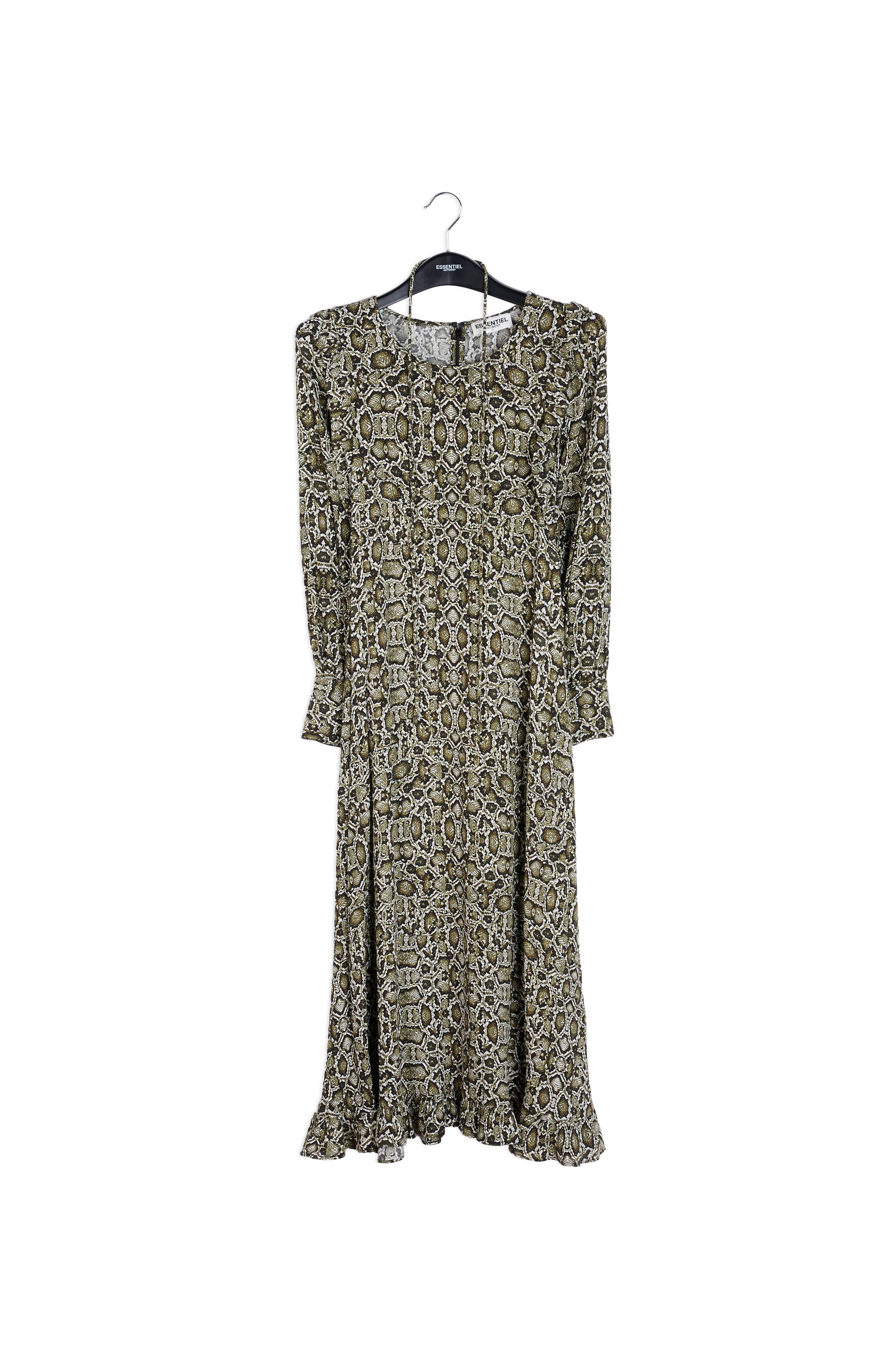 Kakigroene midi-jurk met slangenprint RE—SSENTIEL | Essentiel second hand