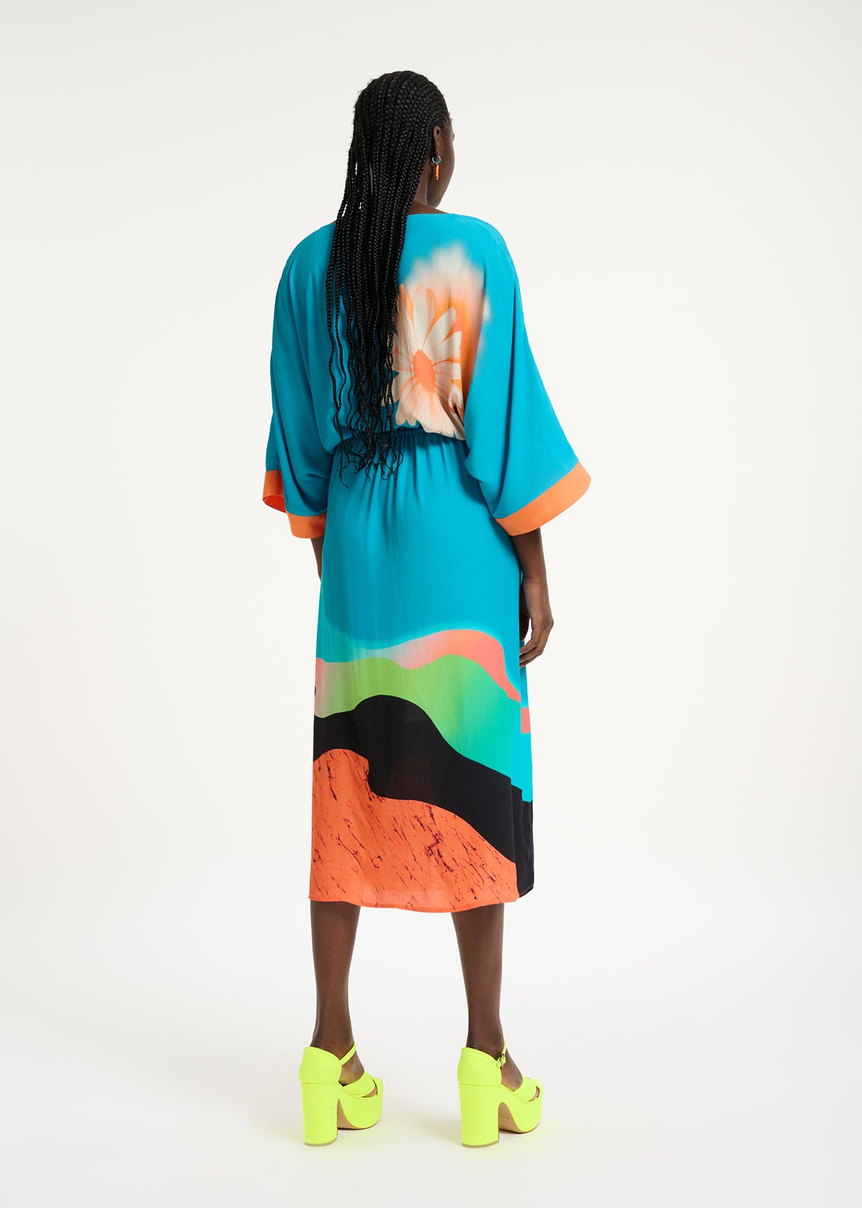 Robe midi bleue à imprimé multicolore RE—SSENTIEL | Essentiel second hand