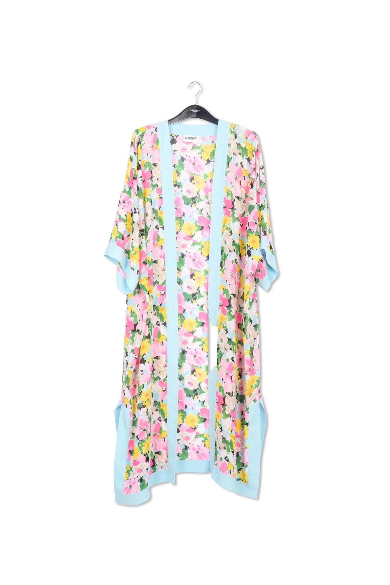 Kimono fleuri bleu clair, rose et vert RE—SSENTIEL | Essentiel second hand