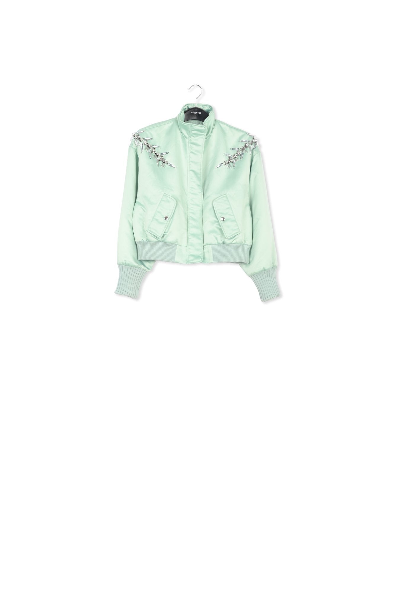 Mint green satin bomber jacket with rhinestone embellishments RE—SSENTIEL | Essentiel second hand