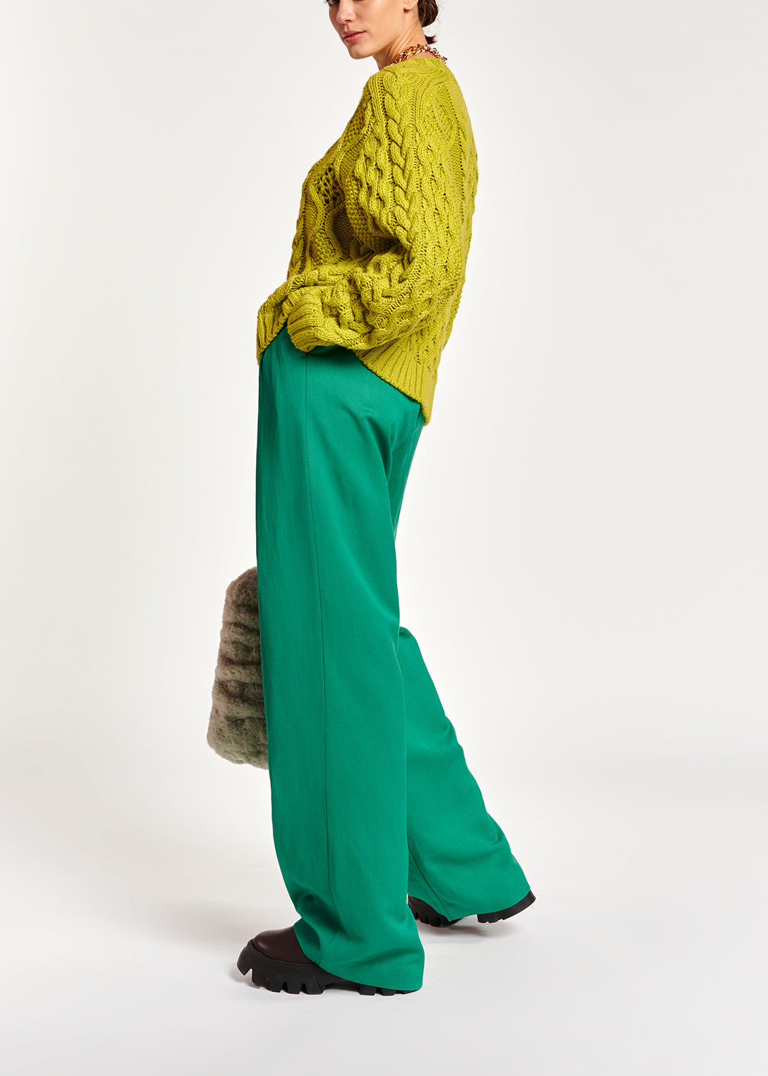 Lime green cable-knit wool-blend sweater RE—SSENTIEL | Essentiel second hand