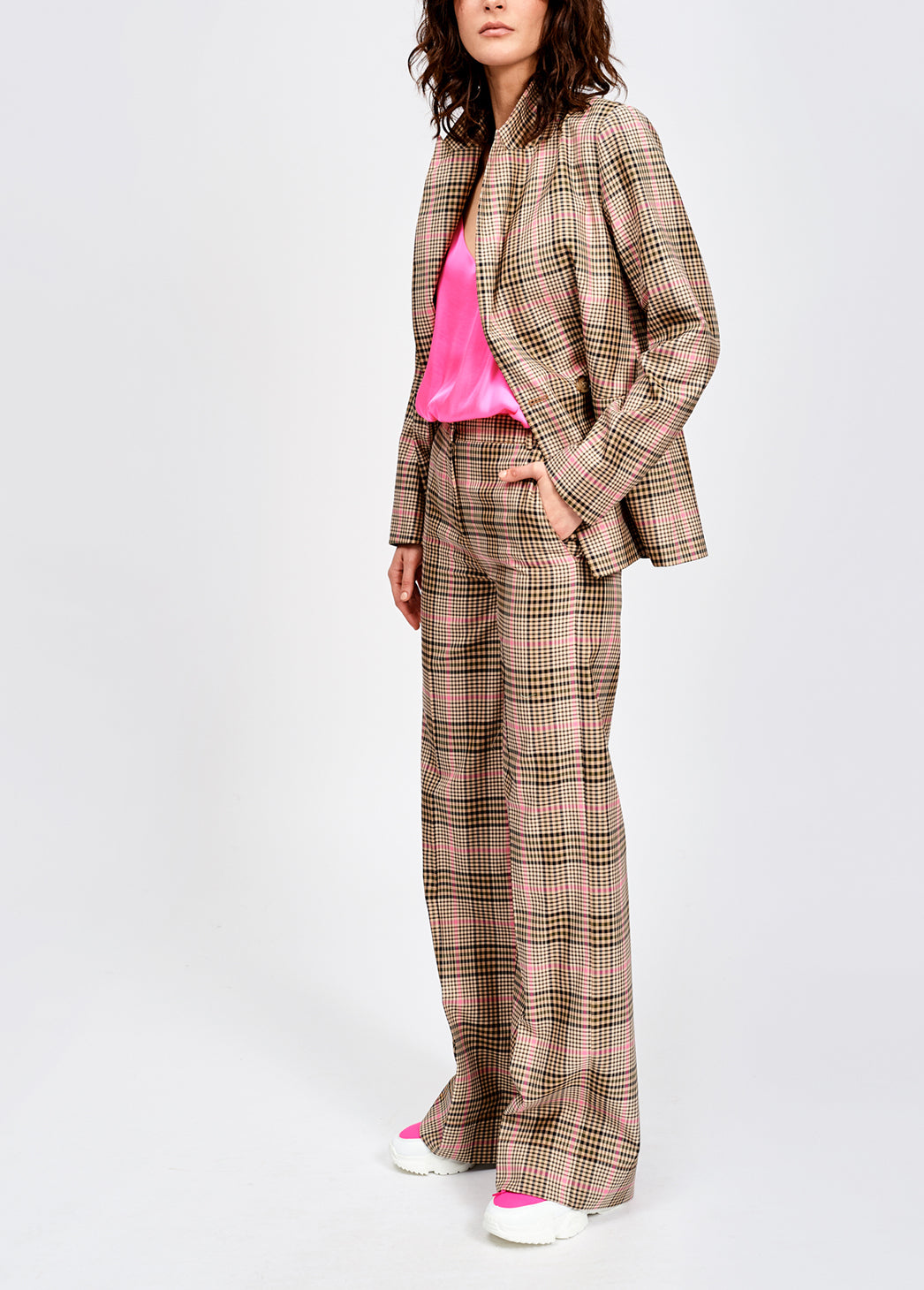 Beige and pink plaid blazer RE—SSENTIEL | Essentiel second hand