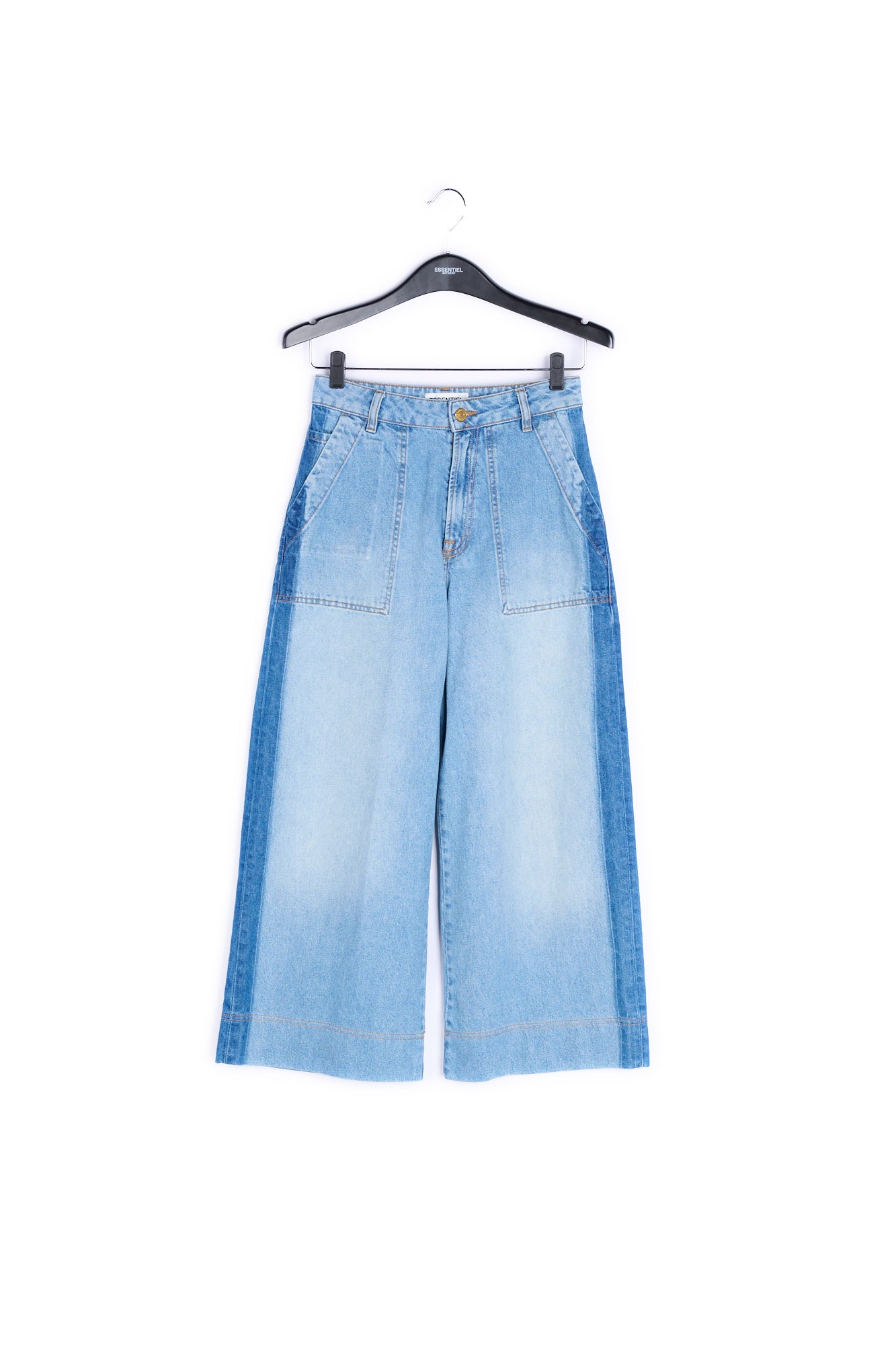 Stone washed blue wide jeans with side stripe RE—SSENTIEL | Essentiel second hand