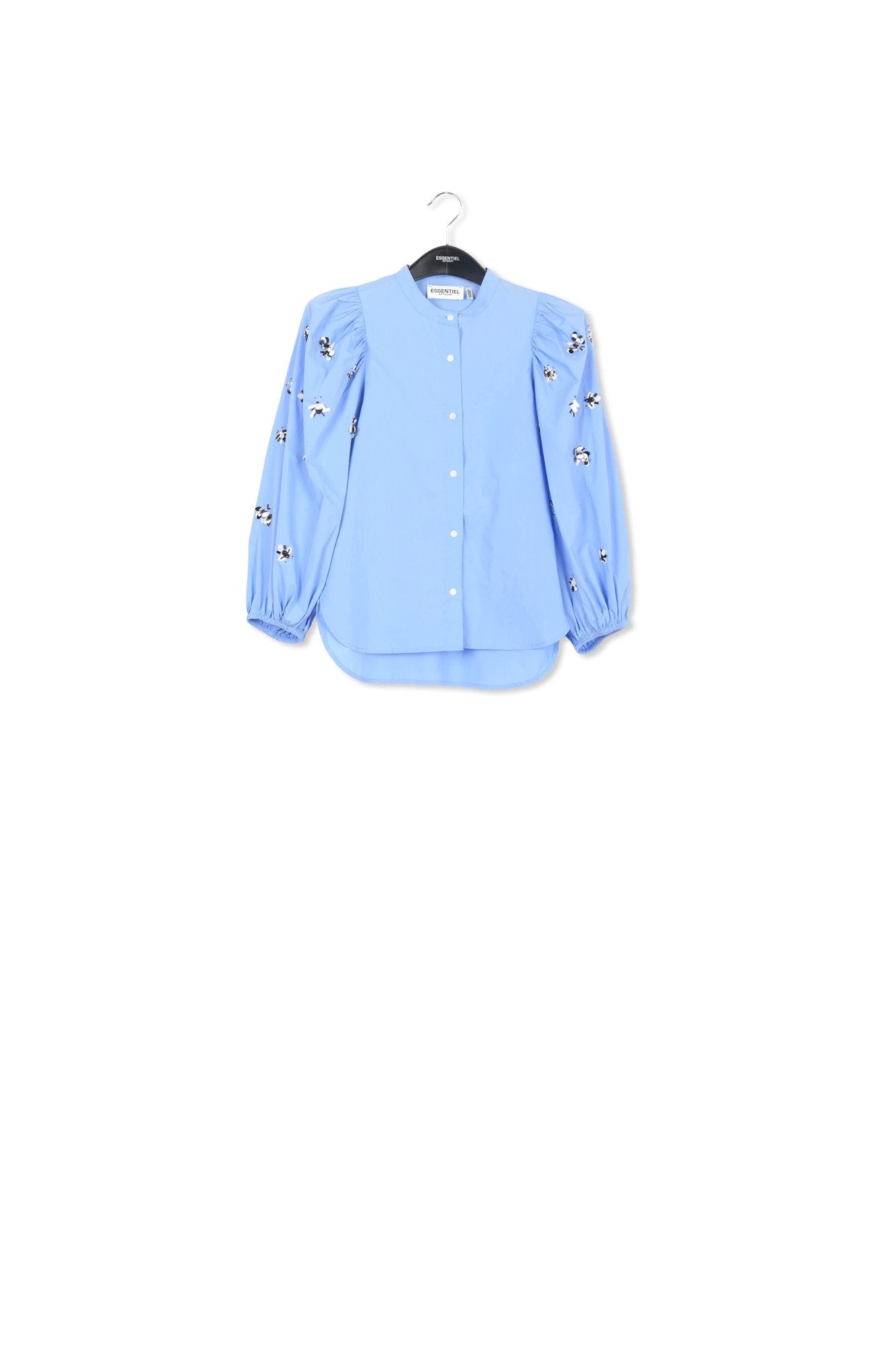 Chemise en popeline bleue aux manches rebrodées RE—SSENTIEL | Essentiel second hand