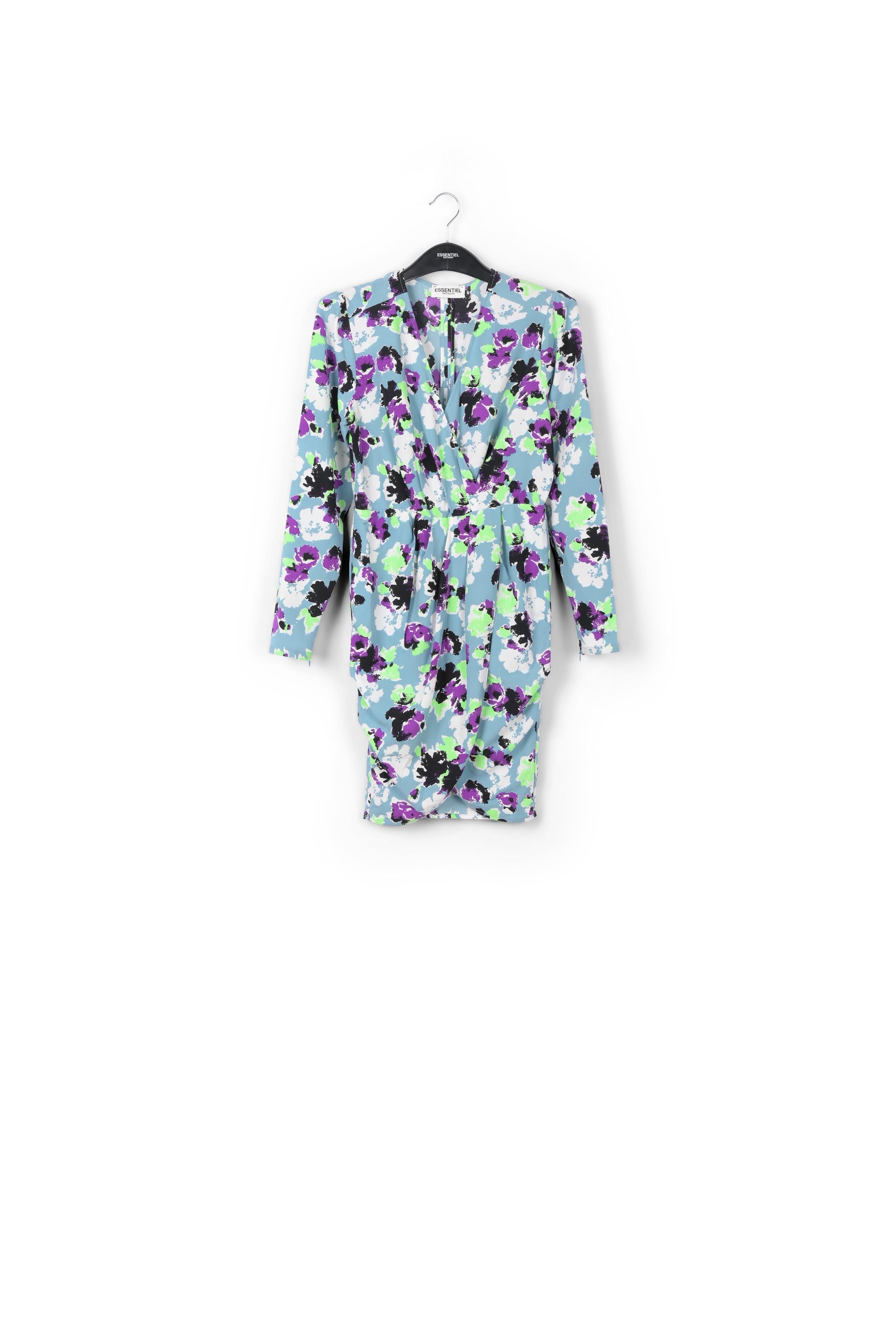 Mini-robe cache-cœur bleu clair à fleurs RE—SSENTIEL | Essentiel second hand