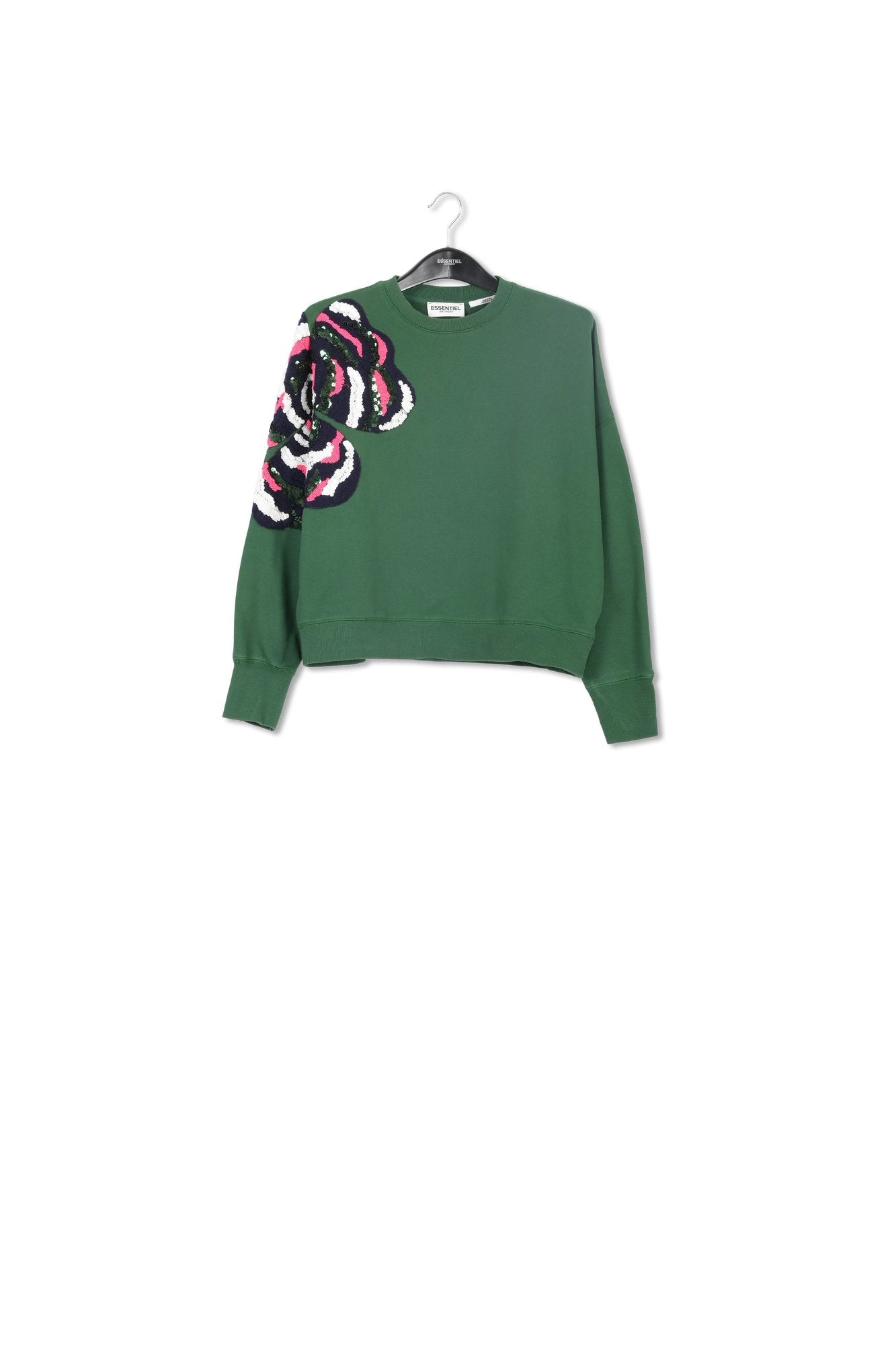 Green organic cotton sweatshirt with sequin and bead embroideries RE—SSENTIEL | Essentiel second hand