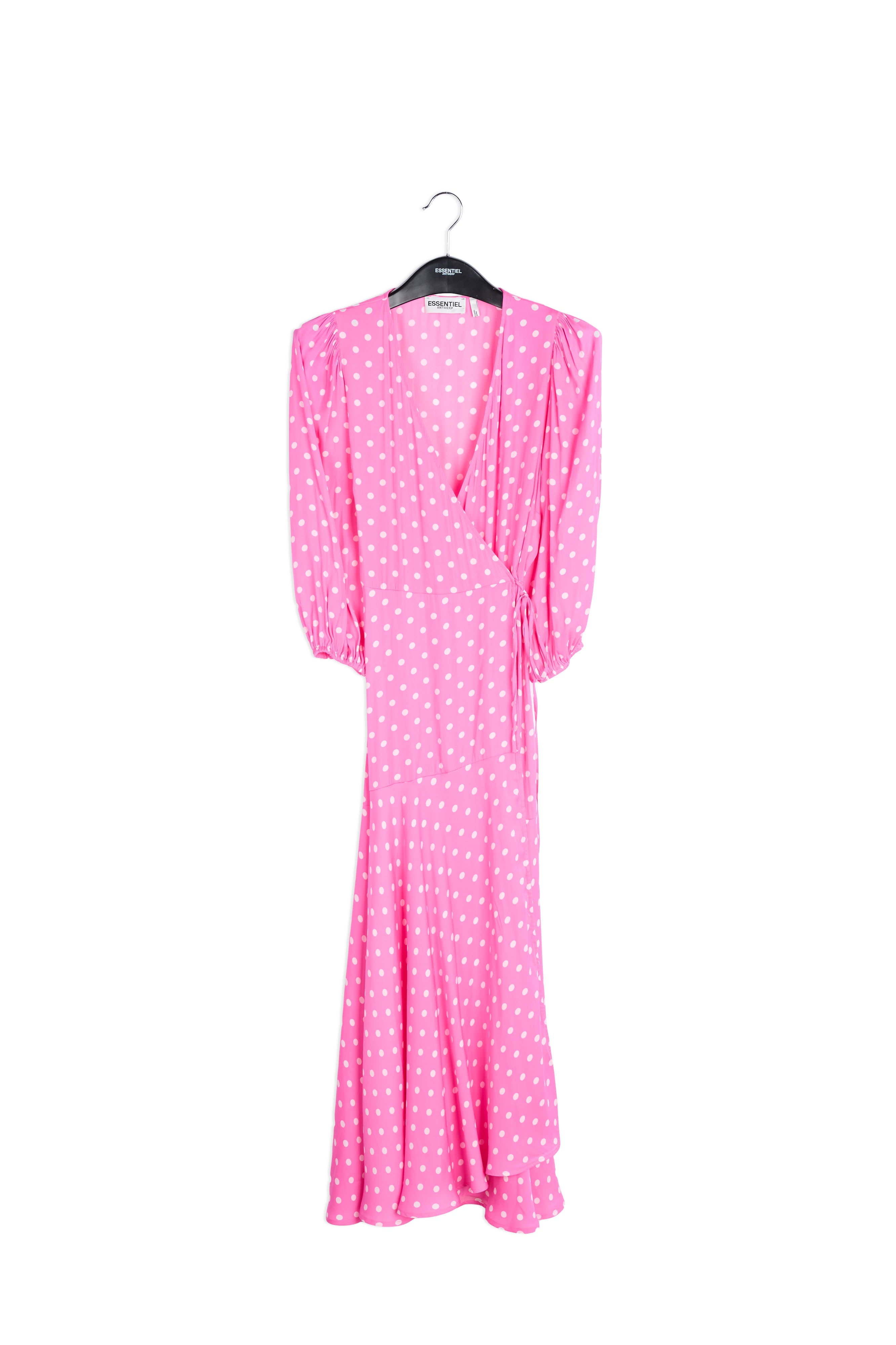 Neon pink polka dot wrap maxi dress RE—SSENTIEL | Essentiel second hand