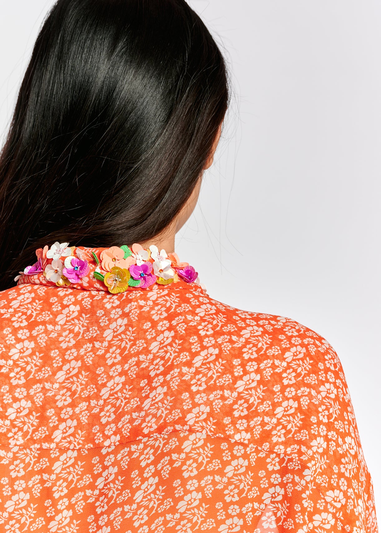 Orange floral-print shirt with sequin collar RE—SSENTIEL | Essentiel second hand